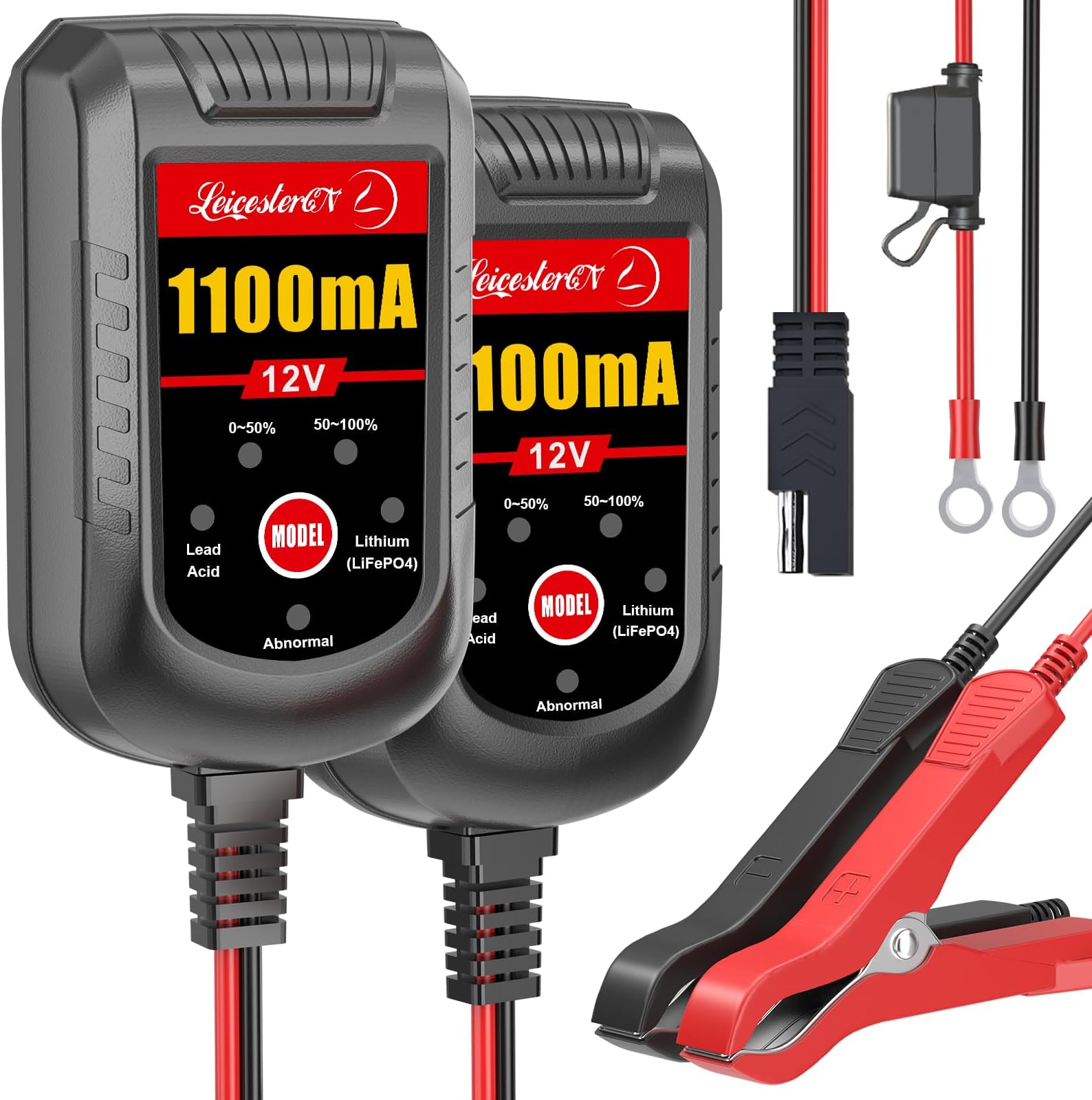 1.1A Motorcycle Battery Maintainer 2-Pack 12V Smart Trickle Charger for Winter Storage - Automatic Float Charger Compatible with Harley-Davidson ATV Scooter LiFePO4 & Lead Acid