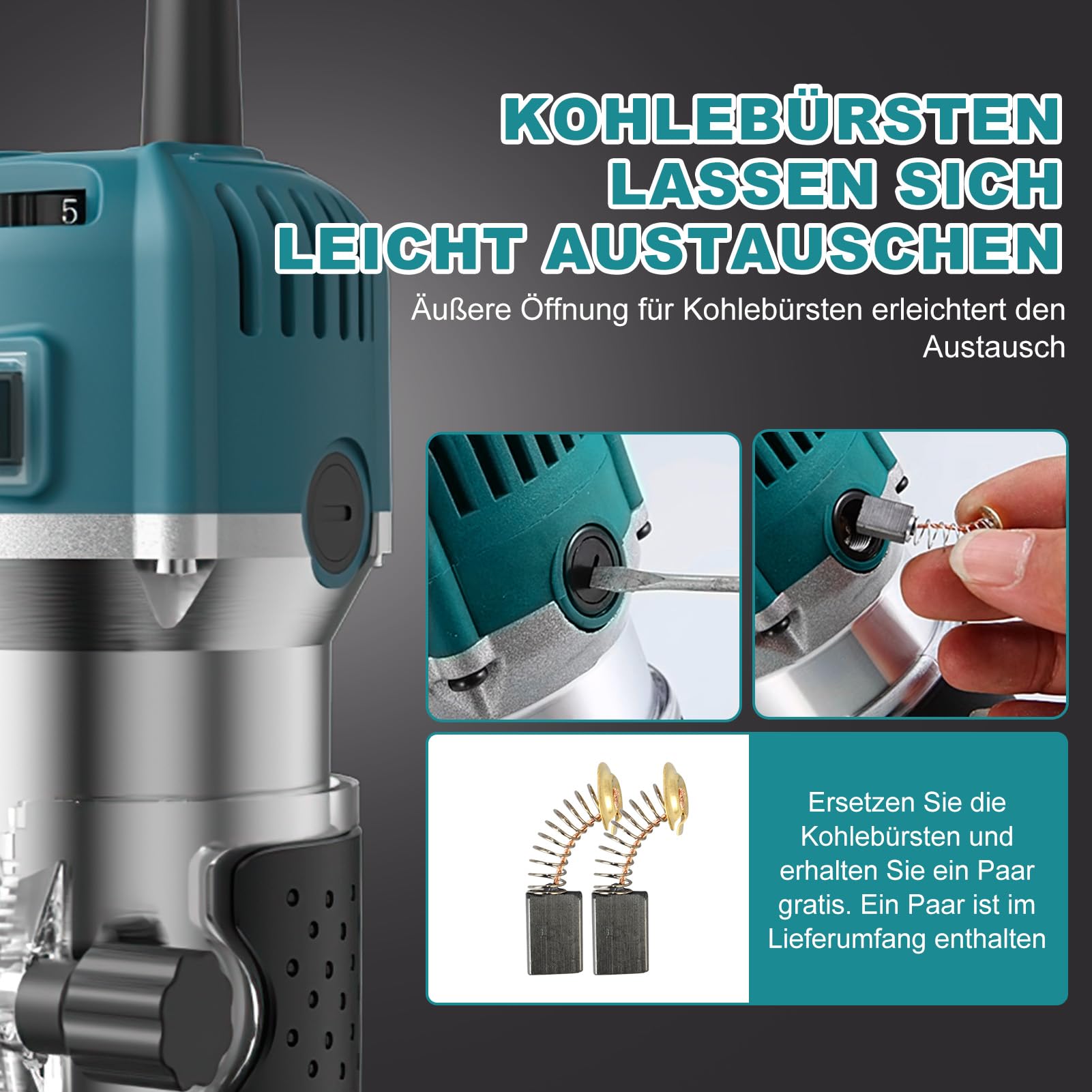 Holzfräse Oberfräse,800W 28000rpm Einhandfräse Kantenfräse Oberfräse Trimmer,6 Geschwindigkeit Electric Holz Fräse Tragbarer Handfräse Handpalmenfräser mit 15 Stück Fräser Für Holzbearbeitung