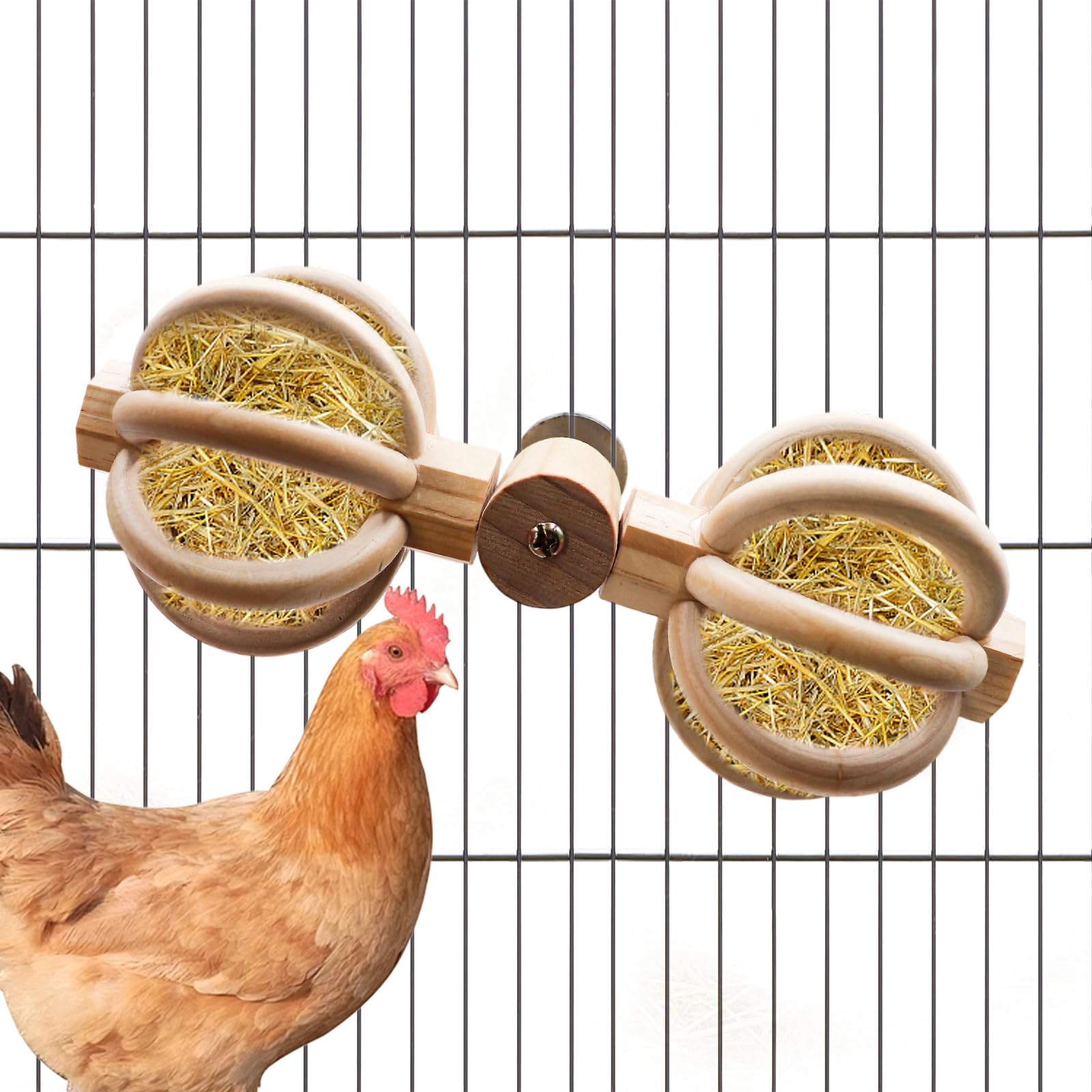 Chicken Coop Accessories, Wooden Chicken Feeding Rotating Toys, Chicken Feeders, Enrichment Toys for Hens, Ducks, Geese, Turkeys, Poultry