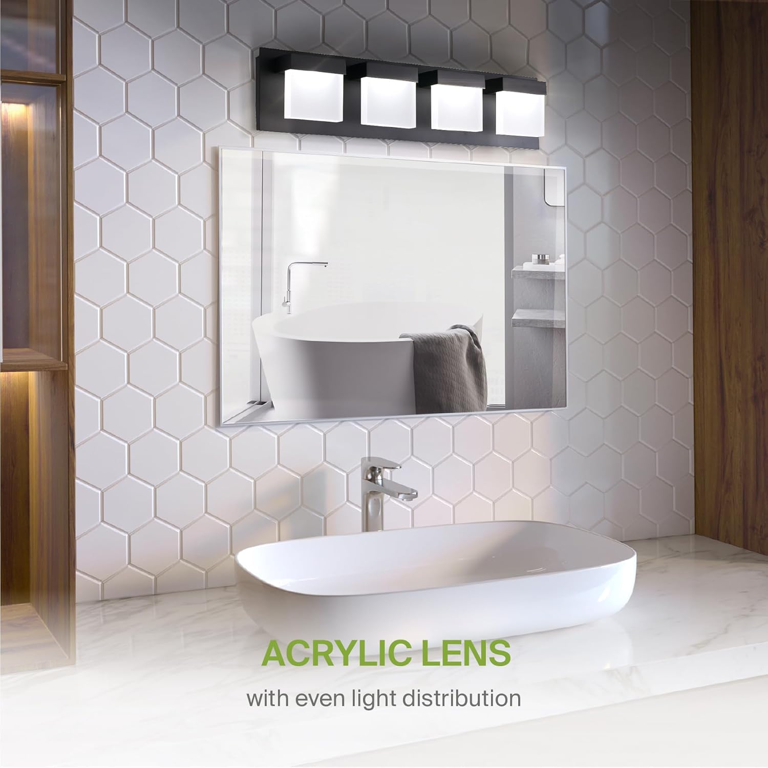 ASD LED 24" Bathroom Vanity Light, Over Mirror Lighting Fixture | 4-Lights, 3CCT, Dimmable, ETL Listed | 23W 1300LM 3000-5000K 120V | Linear Bath Acrylic Sconce, Bedroom Wall Lamp | Black