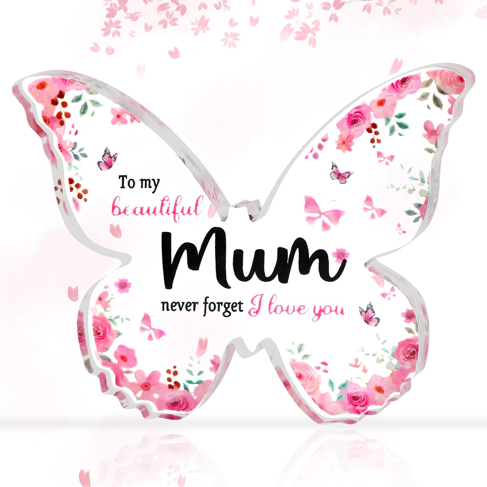 Gifts for Mum - Acrylic Beautiful Butterfly Plaque Present for Mum, Best Mum Gifts from Daughter Son, Mummy Gifts Ideal for Birthday, Mother's Day, Personalised Presents for New Mum to be, Step Mum