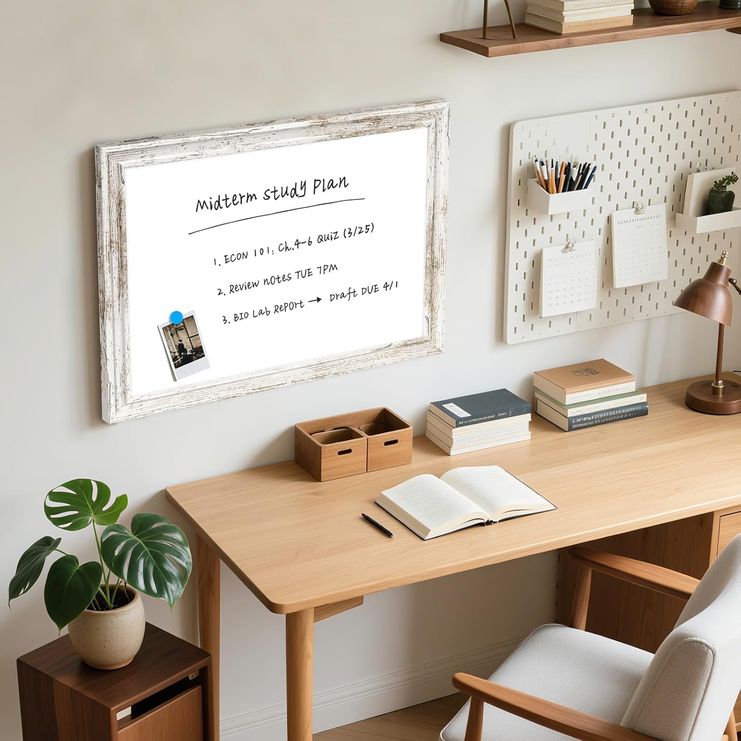 White Board for Wall, 24'' x 18'' Magnetic Dry Erase Board, Decorative Whiteboard with Vintage Wooden Frame, Hanging Writing Board for Home Office School Dorm