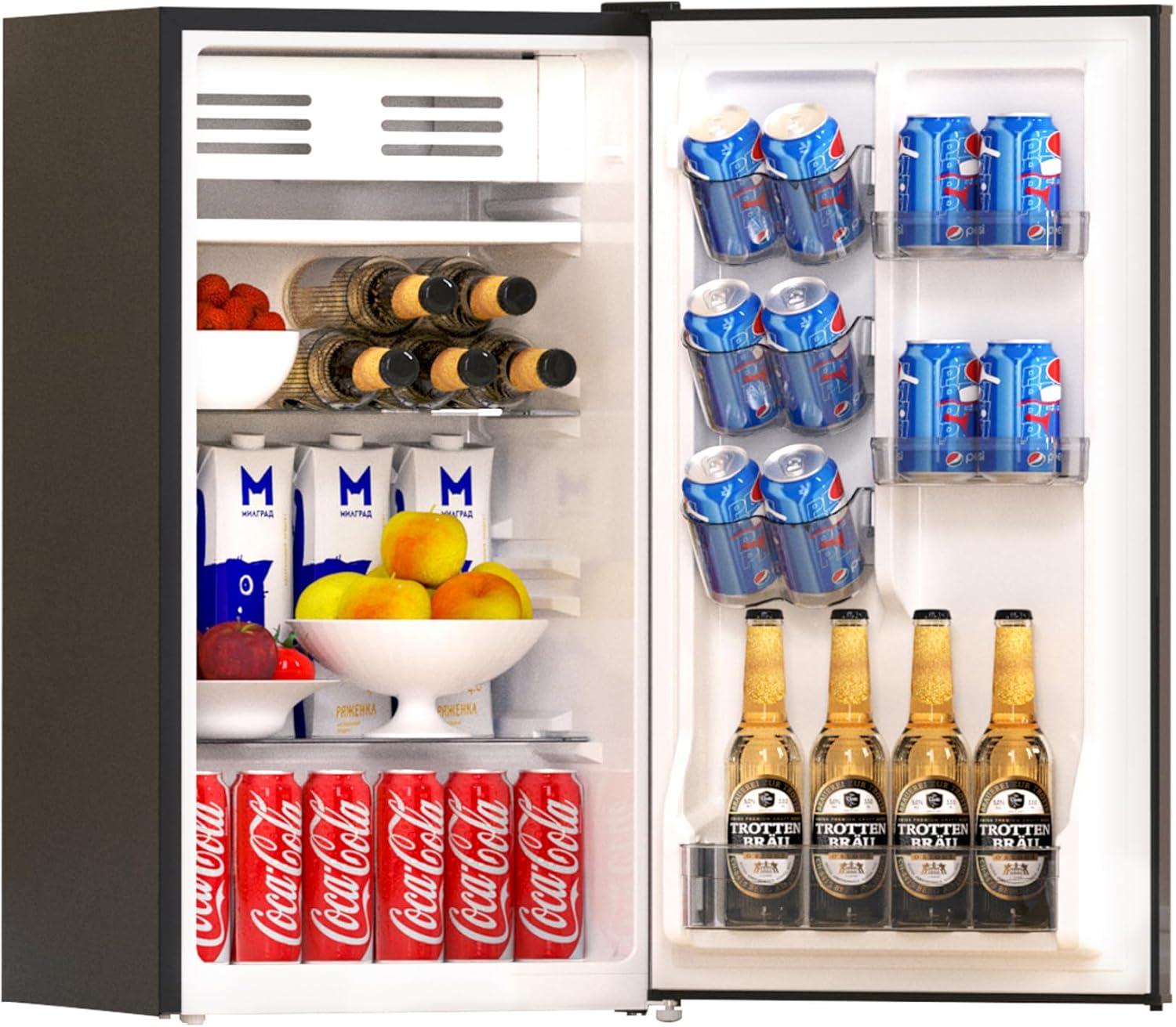 Frestec 3.2 Cu. Ft. Mini Fridge with Freezer, Small Refrigerator, Single Door, Energy Saving, Low Noise, Office or Bedroom (Stainless Steel)