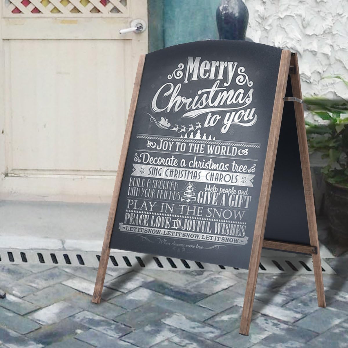 TANGZON A-Board Chalkboard, Replaceable Double Sided Blackboard, Freestanding Indoor Advertising Sign Poster Board for Café Shop Pub Pavement (65 x 65 x 97cm)