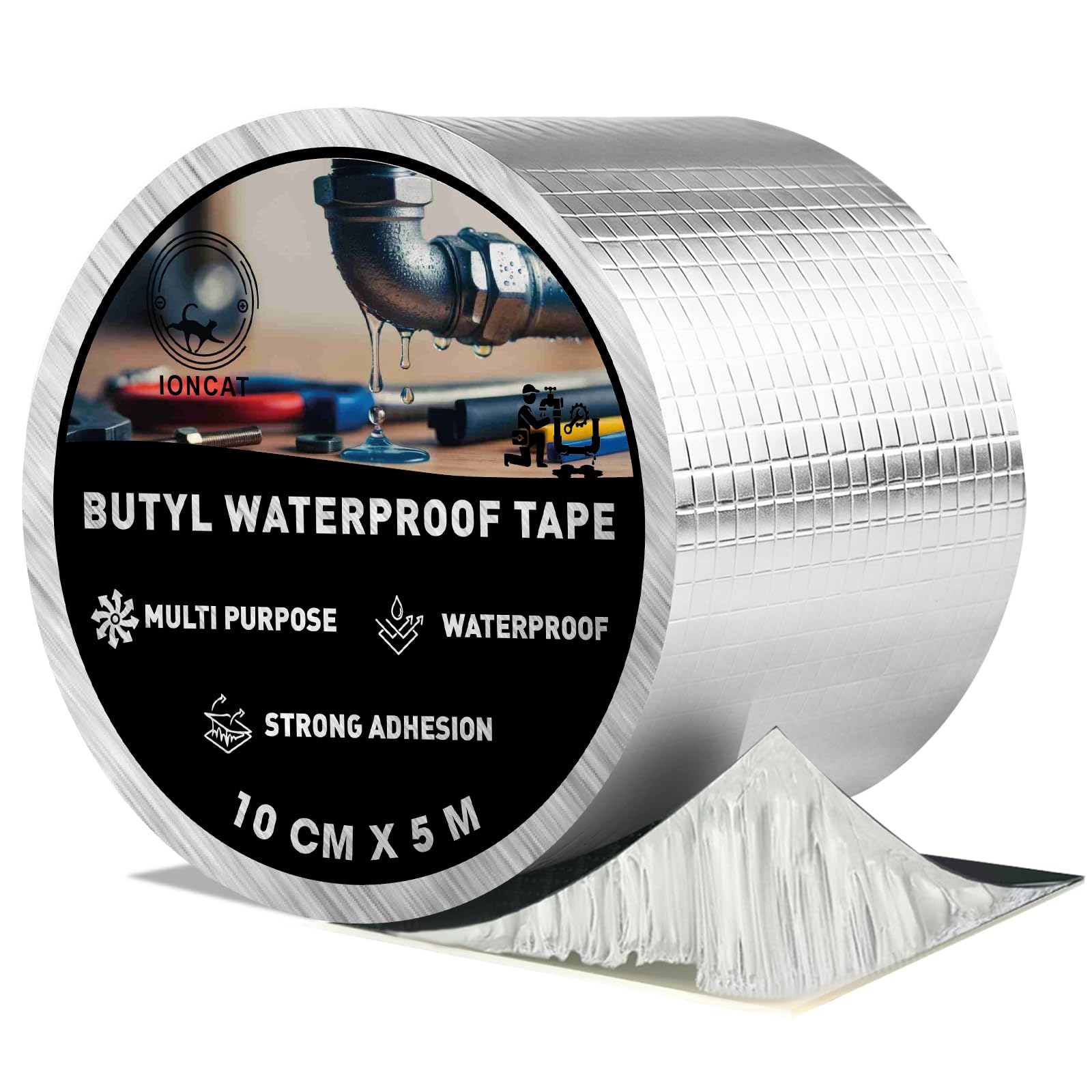 Butyl Tape Waterproof for Leaks, Roof Sealant Tape for Leak Repair, Patch and Seal Tape for Roof, Window, Glass, Silicon and Pipe Sealing, Aluminium Foil Tape, Silver, 100 MM X 5 M