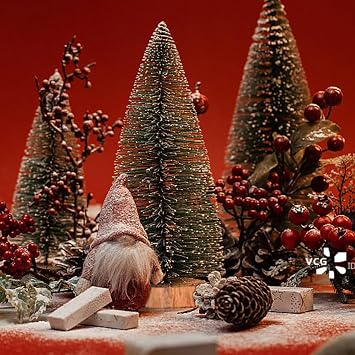 Yahpetes Miniature Christmas Tree 10 Pcs Pine Trees Sisal Trees Snow Frost Ornaments with Wooden Bases for Miniature Scenes, Christmas Crafting and Designing, 5 Size