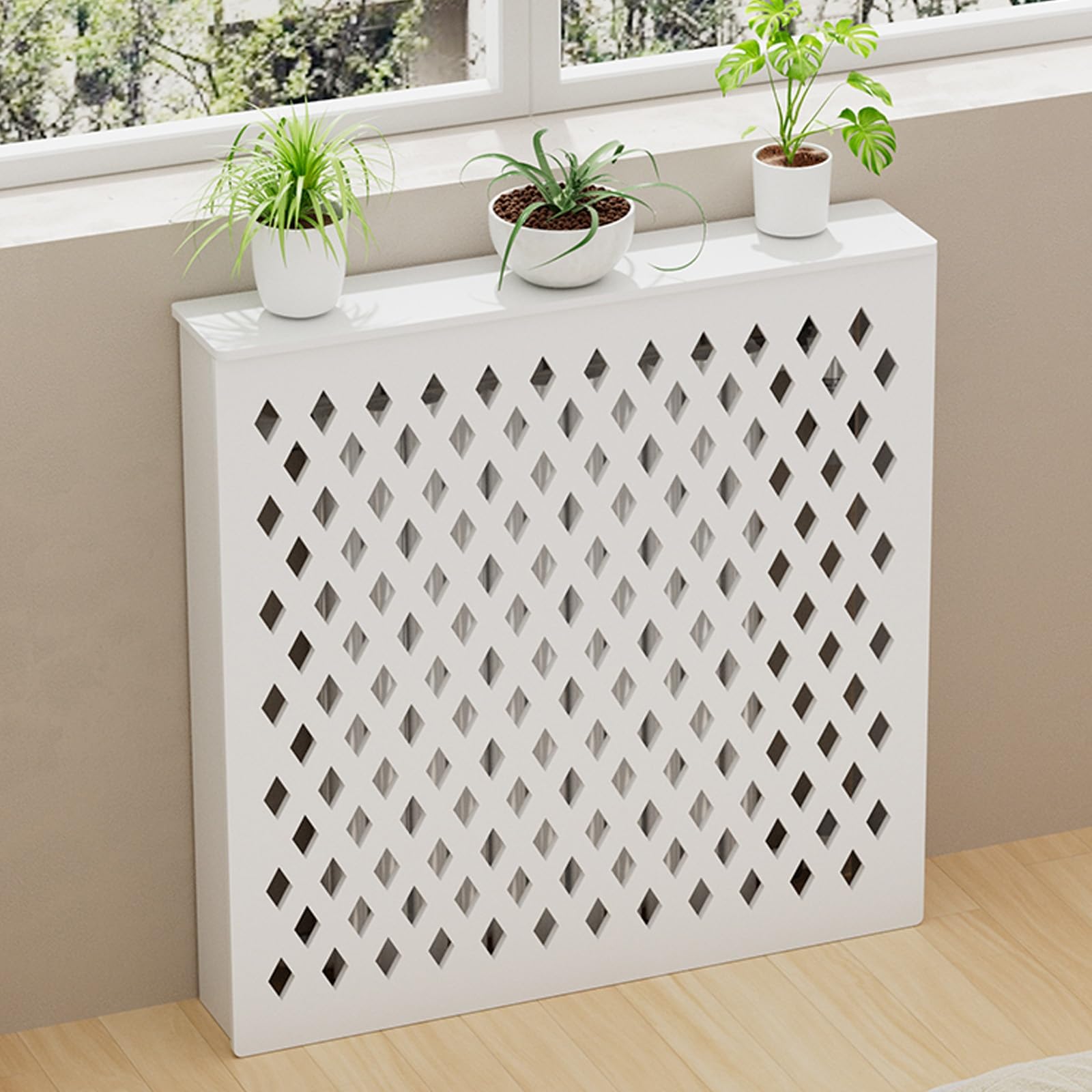Generico Copritermosifone Moderno, mobiletto riscaldante, Elegante mensola da Pavimento per Soggiorno e Camera da Letto, Protezione per Tubi, 70x70x20 cm (27,6x27,6x7,9 Pollici) - Home Decor Solution