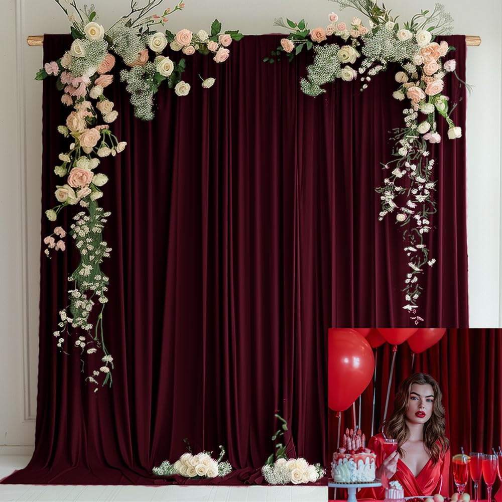 KUKUSOUL 10x10FT Wedding Curtain Backdrop Burgundy Curtains for Parties Wedding Ceremony Reception Swag and Backdrop Decorations 5x10ft, 2 Panel