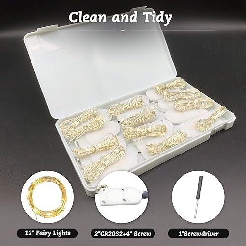 Miniatura 6 de Paquete de 12 Luces de Hadas a Pilas Luces de Cadena, 7 pies, 20 LED, impermeable, alambre plateado, luces de Navidad al aire libre, mini luces de