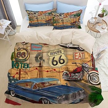 Garage Retro Set Housse De Couette Simple Reversible Americain Voiture Drapeau Parures Housses De Couette Linge De Lit Ensembles