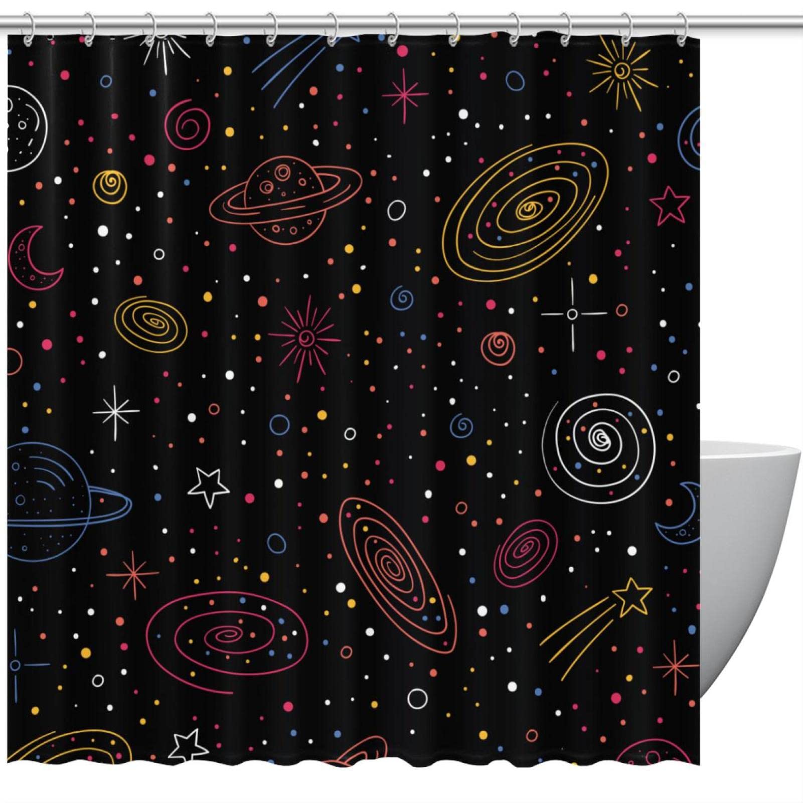 Rideau de douche imperméable anti-moisissure Galaxy 183 cm avec anneaux
