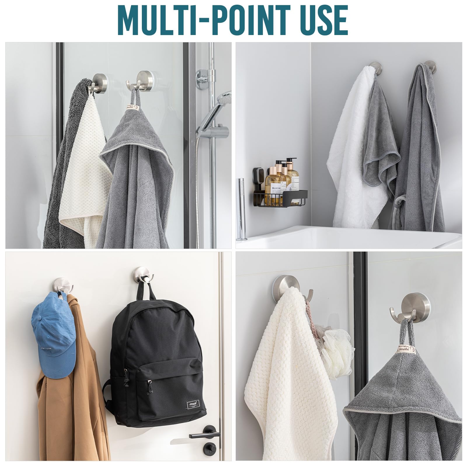 TAILI 304 Stainless Steel Bathroom Suction Hooks for Towel Bathrobe Loofah Patented Strong Suction Cup Holder No Damage — view 4