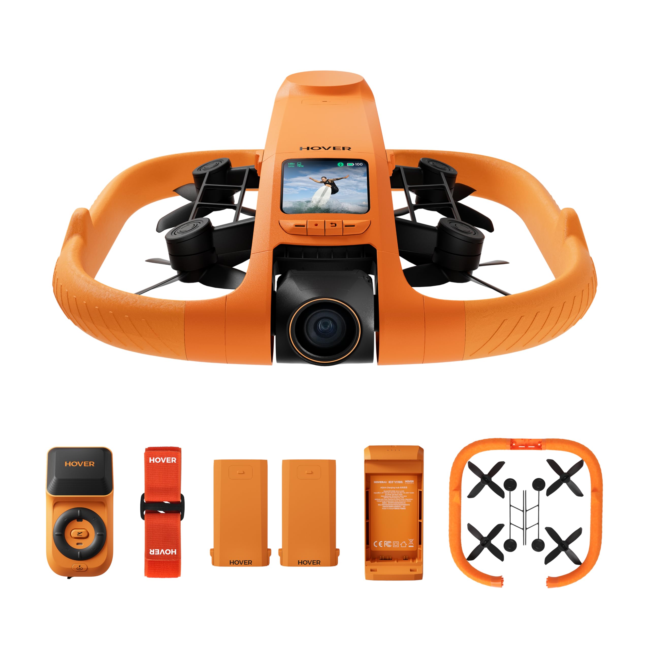 HOVERAir AQUA Flugkamera, IP67 wasserdichte Follow-Me-Drohne mit Kamera für Wassersport, 34mph, 10+ Flugmodi, 4K 100fps Zeitlupe, HDR-Video, SmoothCapture 3.0 (Extra-Flugzeit-Paket)