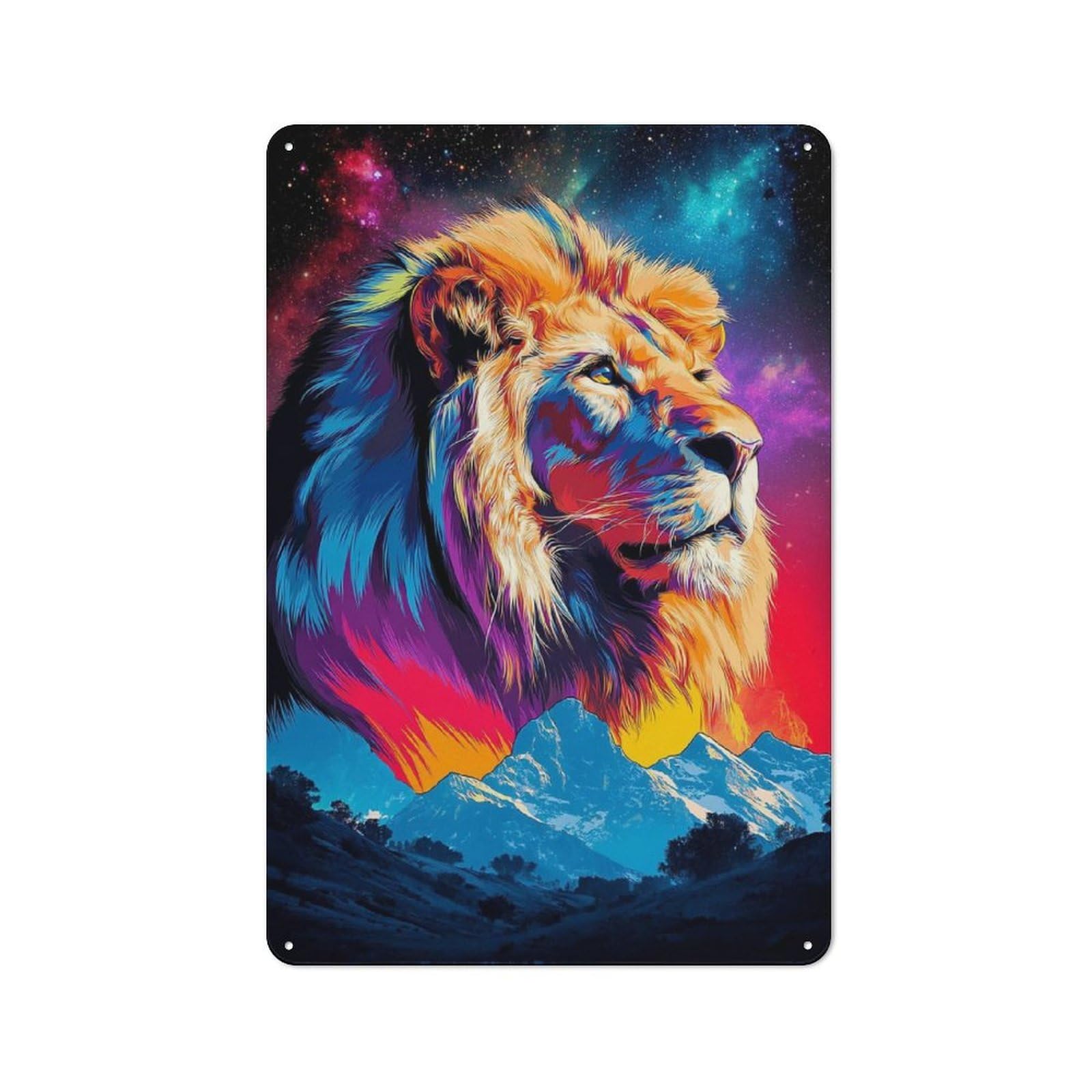Galactic Lion Majesty -2 Metal Wall Art Sign 30x20cm, Modern Retro Urban Room Decor for Modern Home, Workshop, Office Or Cafe