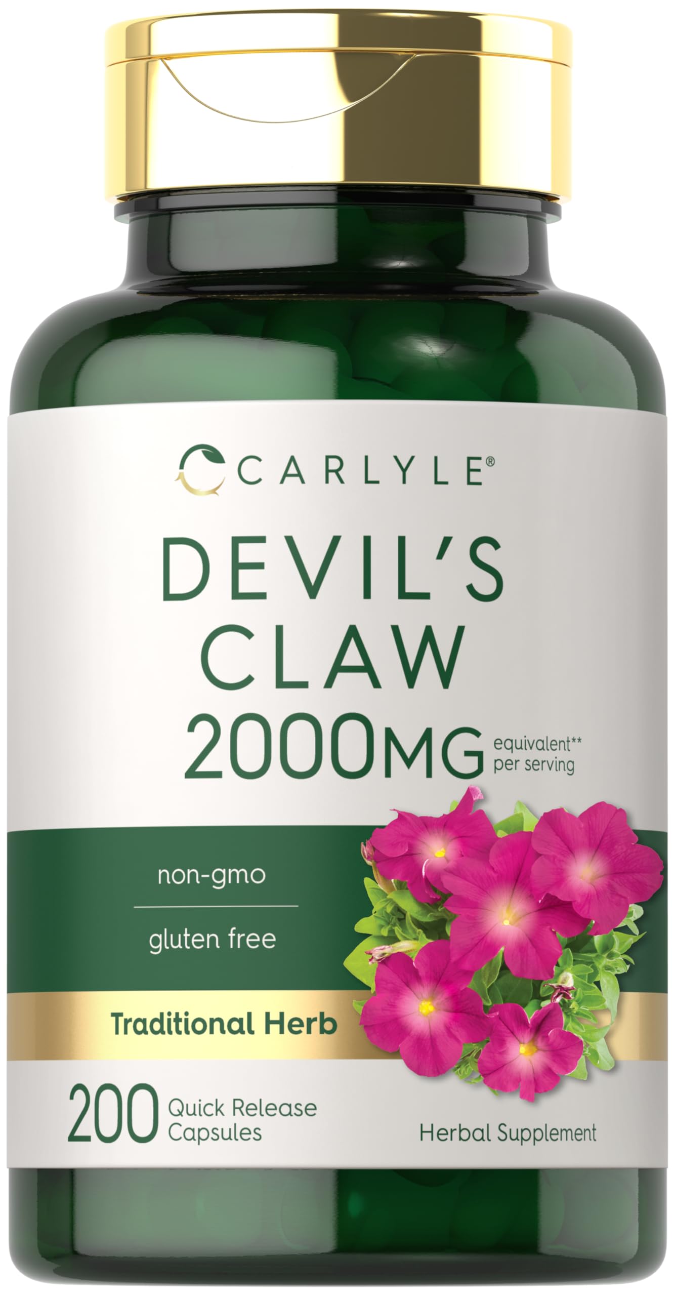 Carlyle Devils Claw 2000 mg | 200 Capsules | Concentrated Root Extract | Devils Claw Herbal Supplement | Non-GMO, Gluten Free Supplement