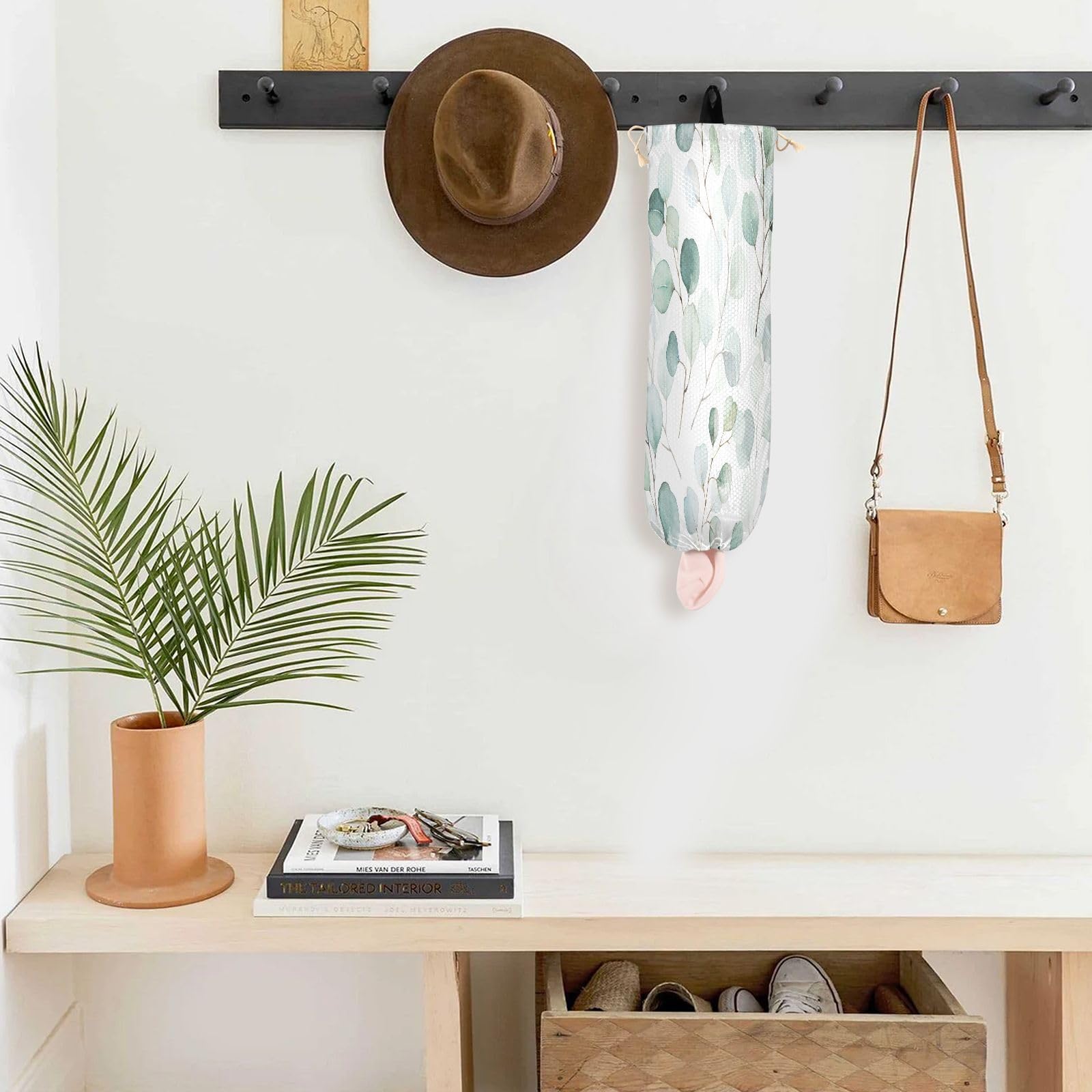 Supporto per sacchetti di plastica da appendere con foglie verdi floreali per la spesa organizer da cucina rami succulenti sacchetto di plastica sacchetto di immagazzinaggio della spazzatura borsa