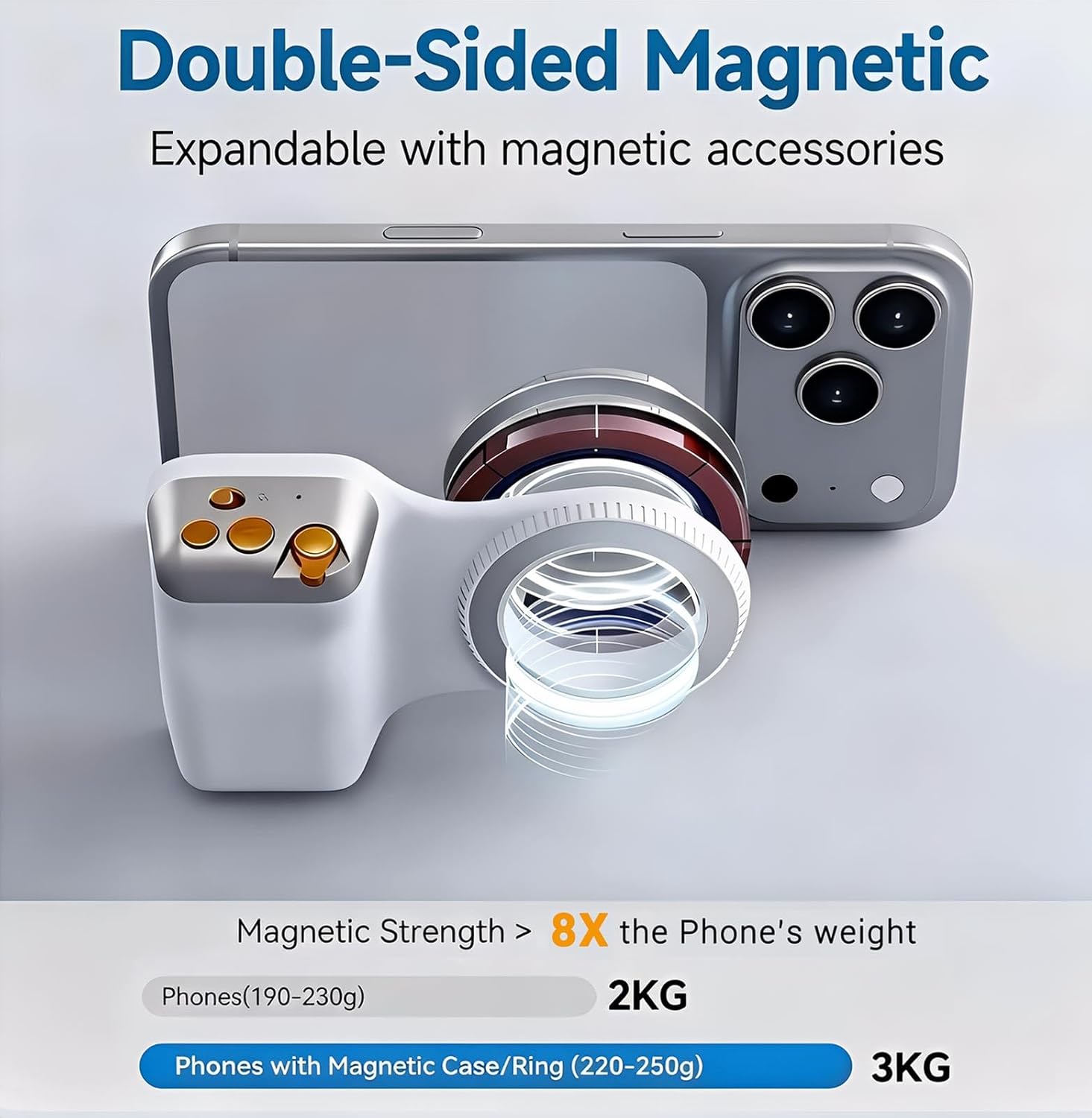 Magnetic Phone Camera Grip, DSLR Style Smartphone Handle Holder, Ergonomic Fun Shot Shutter Grip for iPhone & Android with Detachable Wireless Shutter Button for Photography & Video