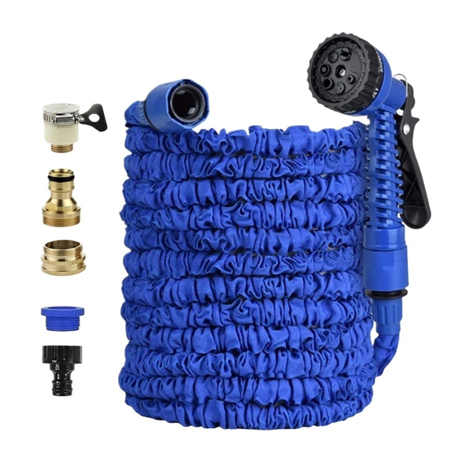 Manguera de jardín, manguera extensible retráctil Manguera mágica for riego de césped y jardines, herramientas de riego, pistola de agua de limpieza a alta presión, conector universal tres en uno(Blue