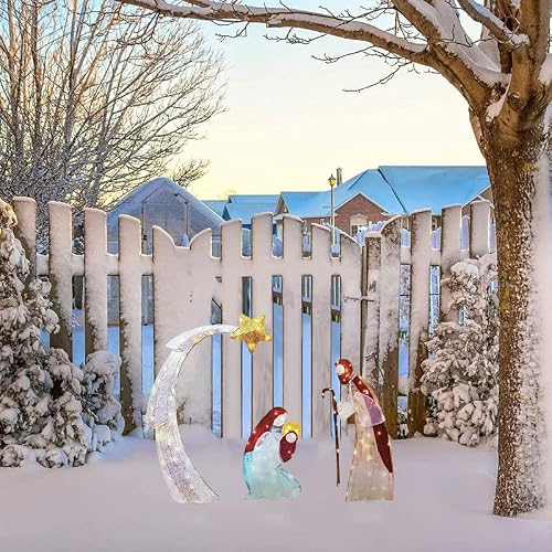 Cuikosaer Christmas Decoration,Nativity Scene Warm For Easter,Christmas Family Nativity Pray Iron Art Stakes,Lighted Outdoor Nativity Scene, Christmas Holy Family Outdoor Yard Decoration #TOP2