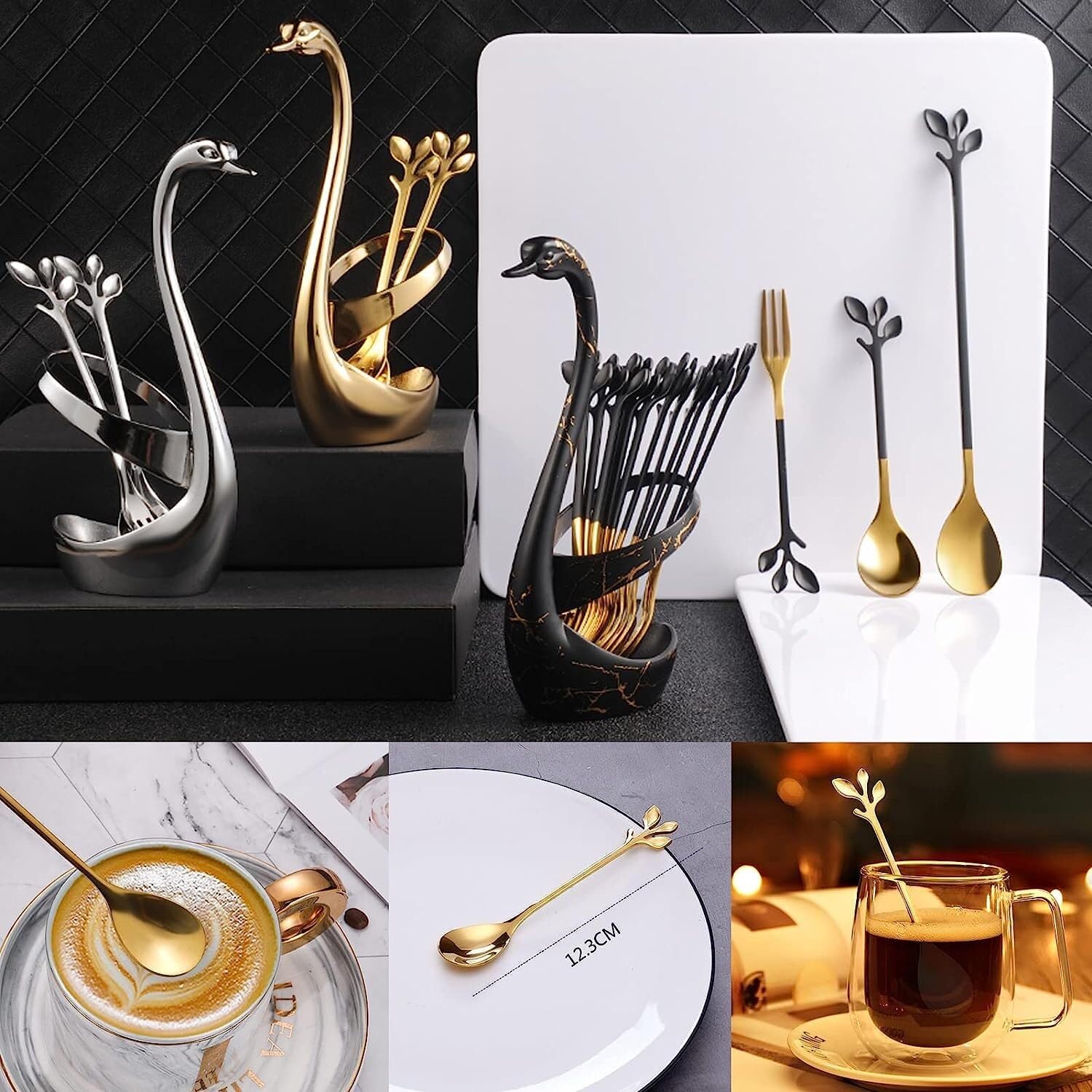Cuchara de té, cuchara de postre, cucharas de café, cucharas de espresso demitasse, cuchara de postre, cucharaditas, cucharas de té, cucharas pequeñas, 4,7 pulgadas, acero inoxidable (dorado, 20)