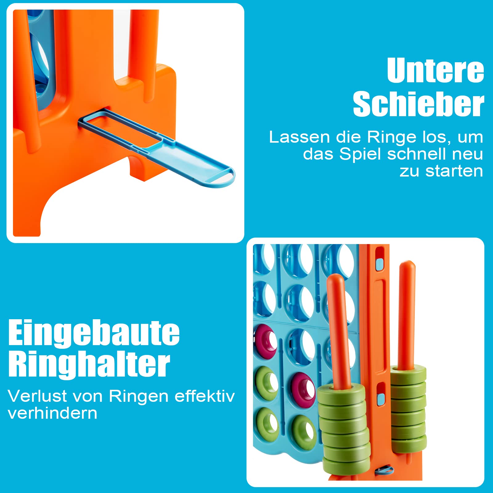 DREAMADE Riesen 4 Gewinnt Spiel, Strategiespiel für Kinder und Erwachsene, 4 in Einer Reihe, Brettspiel Spielzeug Gesellschaftsspiel 2 Spieler, Vier in Reihespiel Kinderspiel (Orange + Blau)