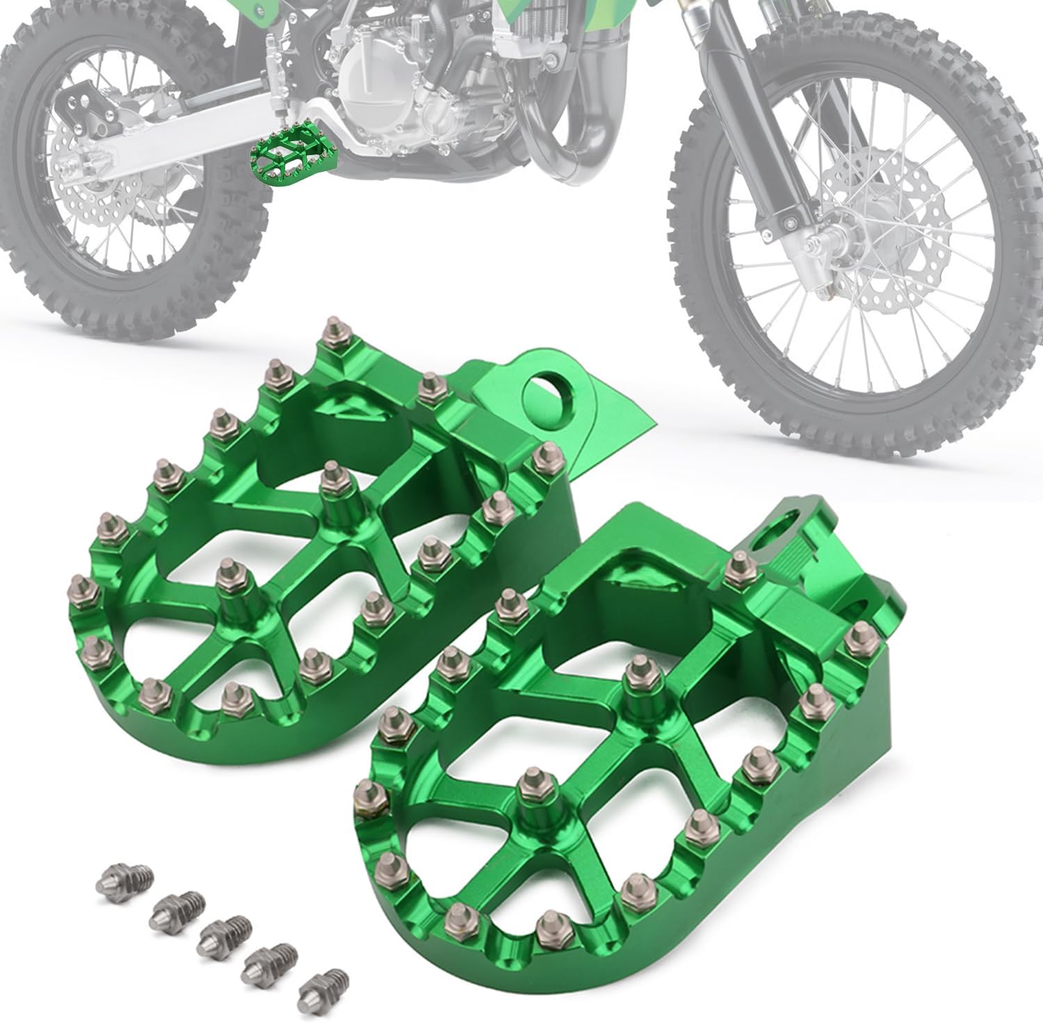 Dirt Bike Foot Pegs,Motorcycle Footpegs Wider Foot Pegs Rest Pedal CNC for KLX 140 KLX140 KLX140RF 2008-2024 KX65 2000-2024 KX85 2001-2024 KX100 1998-2021 KX112 2022-2024 KX80 1998-2000 Green