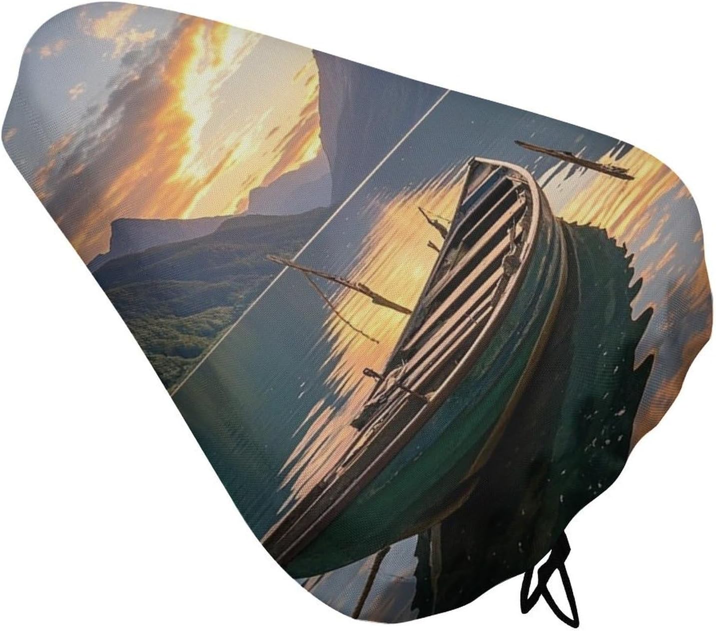 River Sunset Boat Waterproof Bike Seat Cushion with Drawstring for Women Men Soft Padded Bicycle Seat Cover for Comfort Wide Road Bike Saddles Universal Fit for Mountain Exercise