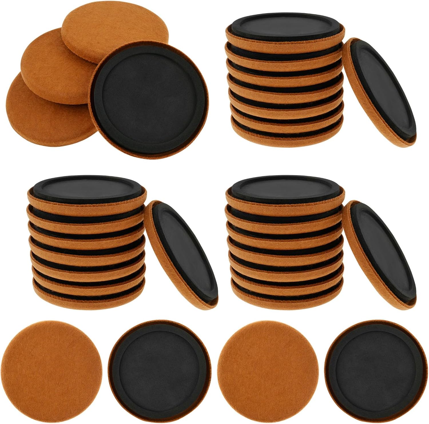 32Pcs Felt Sliders 3.5 Inch Round Moving Pad Hard Surface Felt Cabinet Mover for Hardwood Floor Surface Protection(32pcs,Brown)