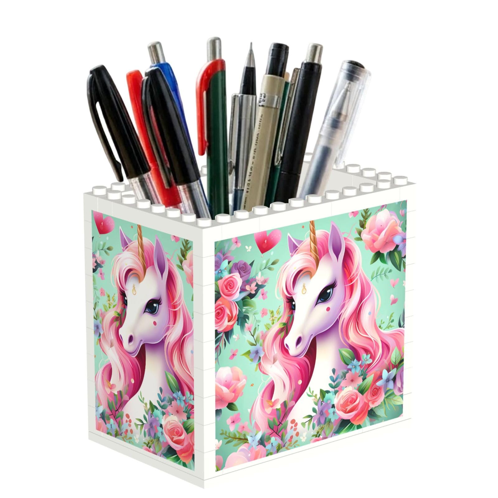 SXZVVBN Pink Unicorn Building Block Desk Tidy ABS Organiser
