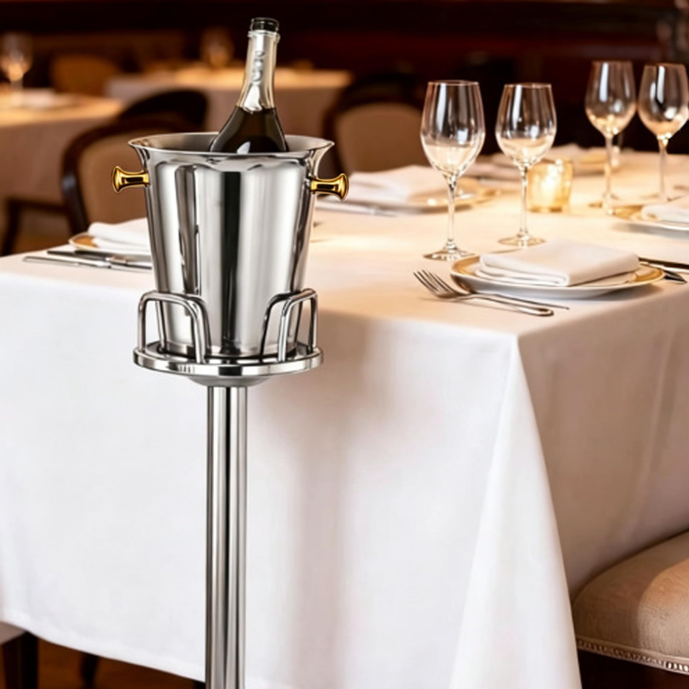 Seau à Champagne Seau à Glace en Acier Inoxydable avec poignée Support Glace épais avec Support pour fêtes capacité pour Bar Ktv Club Home Party.