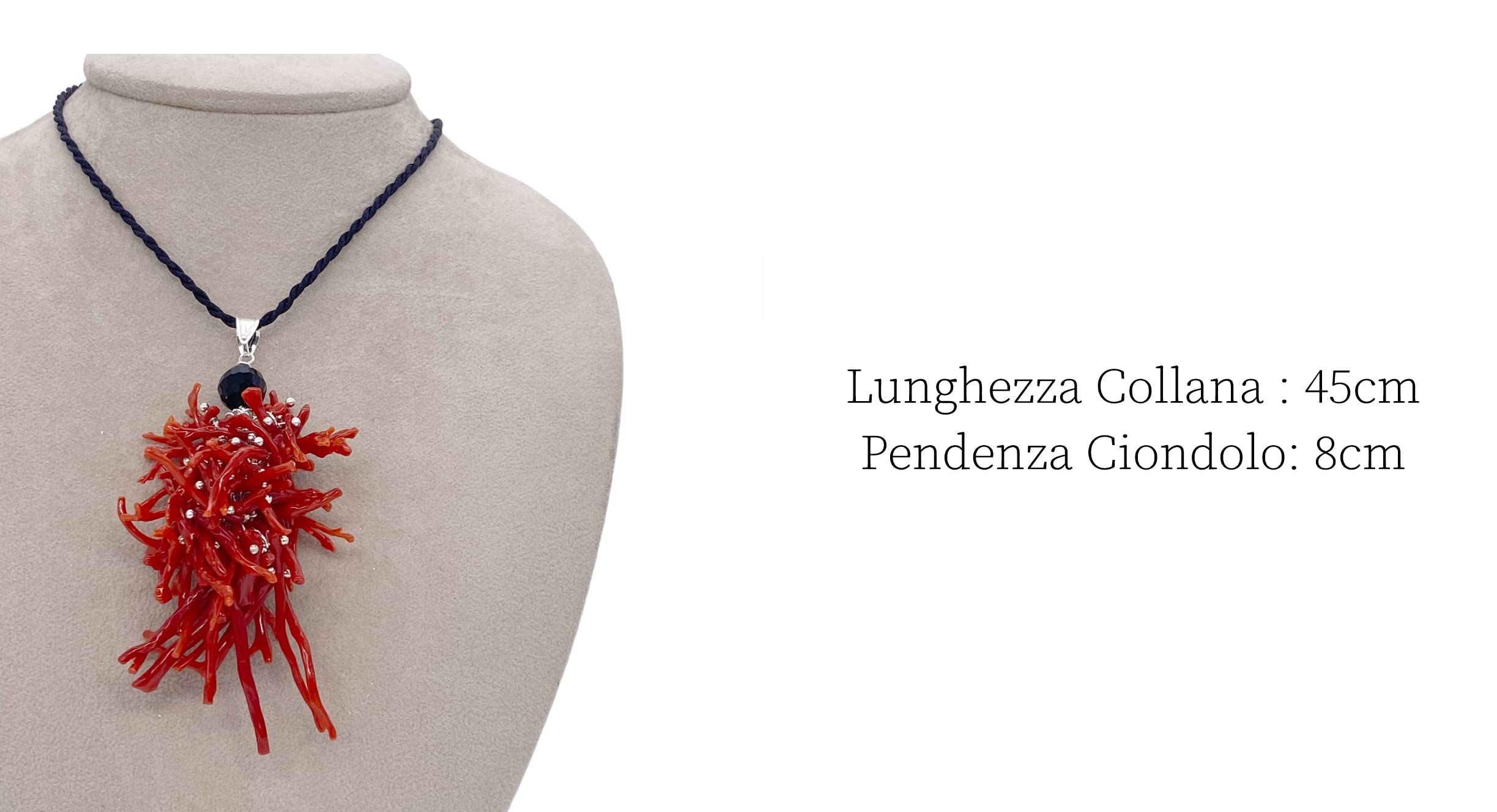 Sicilia Bedda - Collana Ciondolo in Corallo Rosso del Mediterraneo - Argento - Gioiello realizzato a Mano