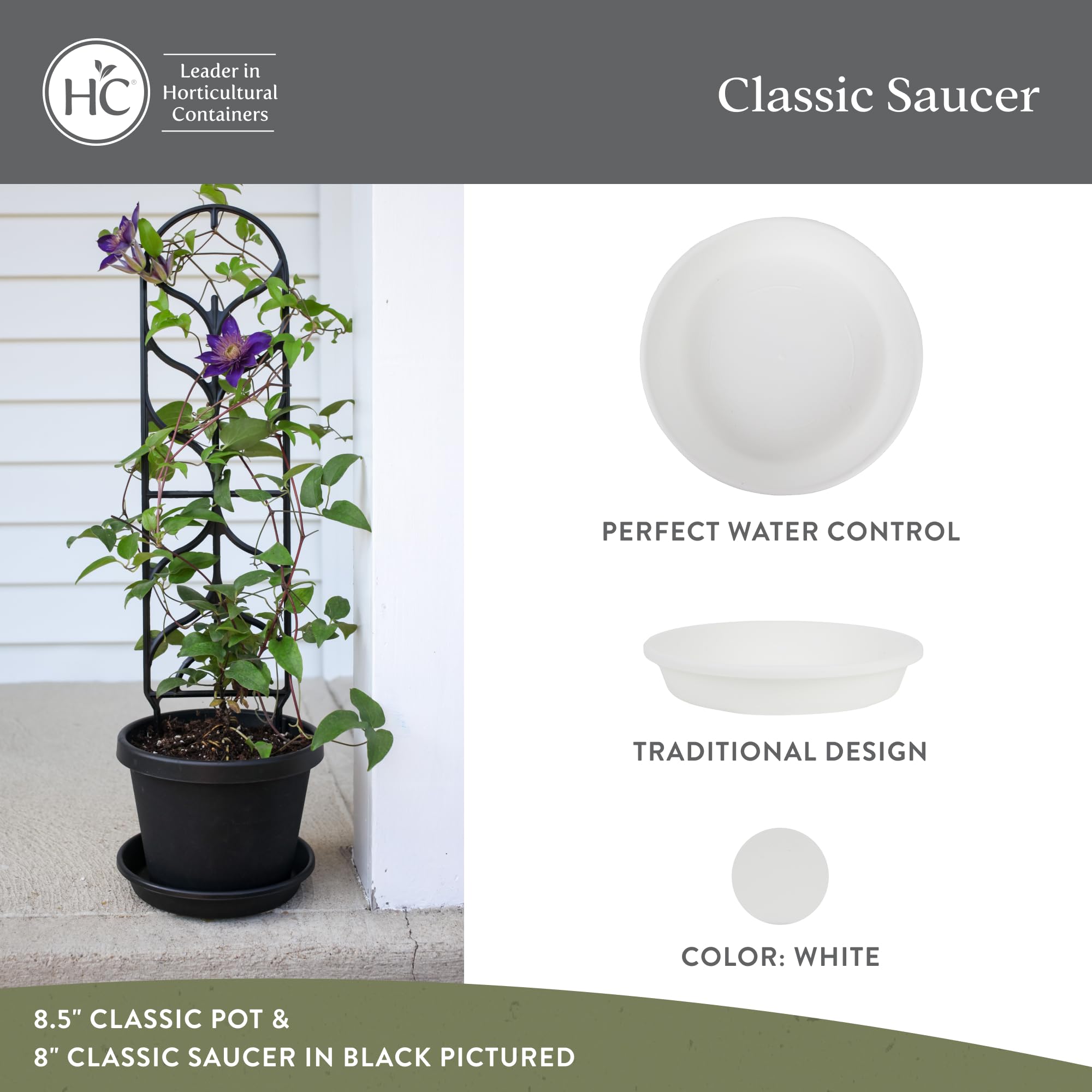 The HC Companies SLI08000A10C024LRDWO Classic Round Plastic Plant Saucer, 8", White, 8 Inches - Image 2