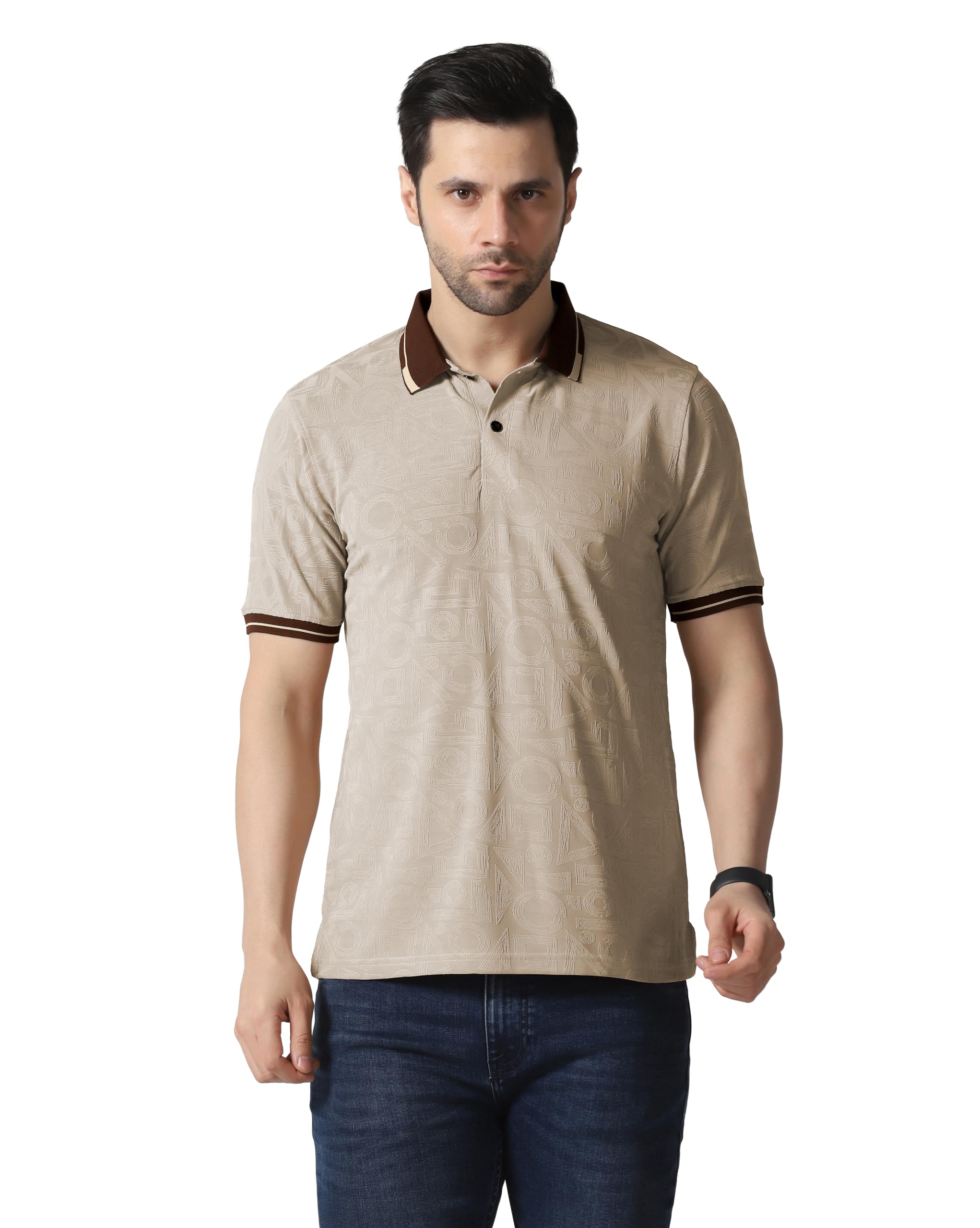toplot Men's Premium Jacquard Polo T-Shirt | Geometric Textured Design | Contrast Collar & Cuffs | Soft Breathable | Perfect for Office & Casual Wear | Available in Pack of 2 (5281)-picture-35
