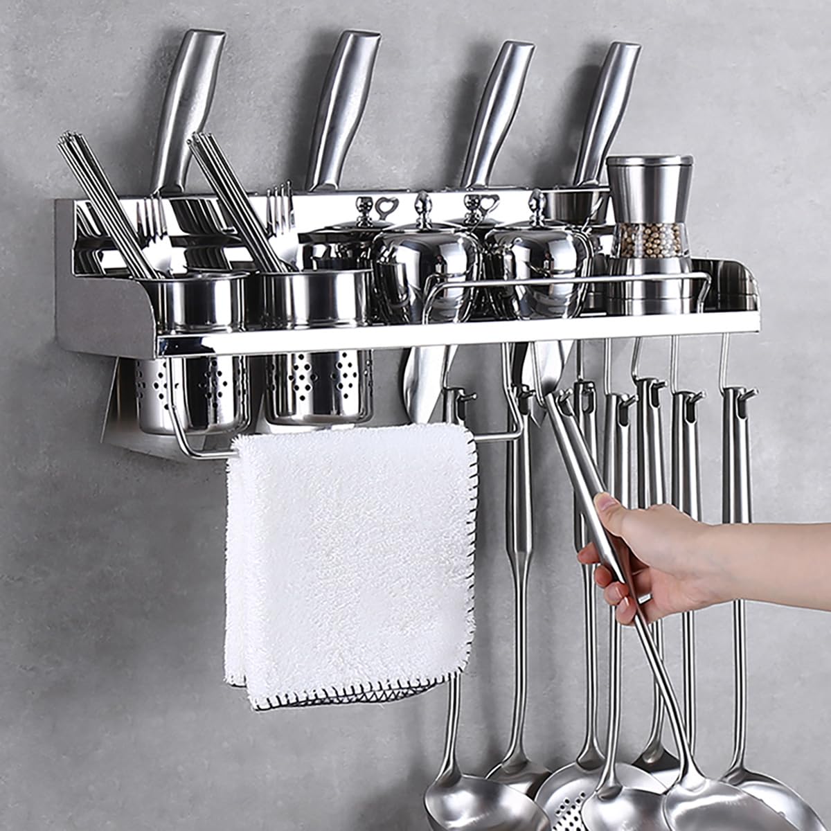 MYUYEE Wall Mounted Over Stove Spice Organizer Shelf, Multifunctional Kitchen Over Stove Spice Organizer Shelf, Stainless Steel Hanging Spice Rack Organizer,60Cm(50Cm)