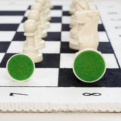 Miniatura 9 de Juego de alfombrillas de ajedrez plegables de 20 pulgadas, tablero de ajedrez de tela suave en blanco y negro con piezas estilo Staunton de 3.75