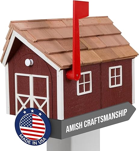 Miniatura 25 de Buzón de madera estilo «amish» con techo de cedro de Peaceful Classics con ventana y molduras de puerta, buzones artesanales para exterior, buzones
