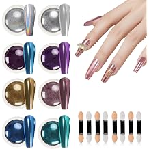 8 Colors Chrome Nail Powder Set Metallic Mirror Effect Holographic Pigment Powder Iridescent Pearlescent Nail Art Decoration for Manicure & Women Gift, 8 Boxes