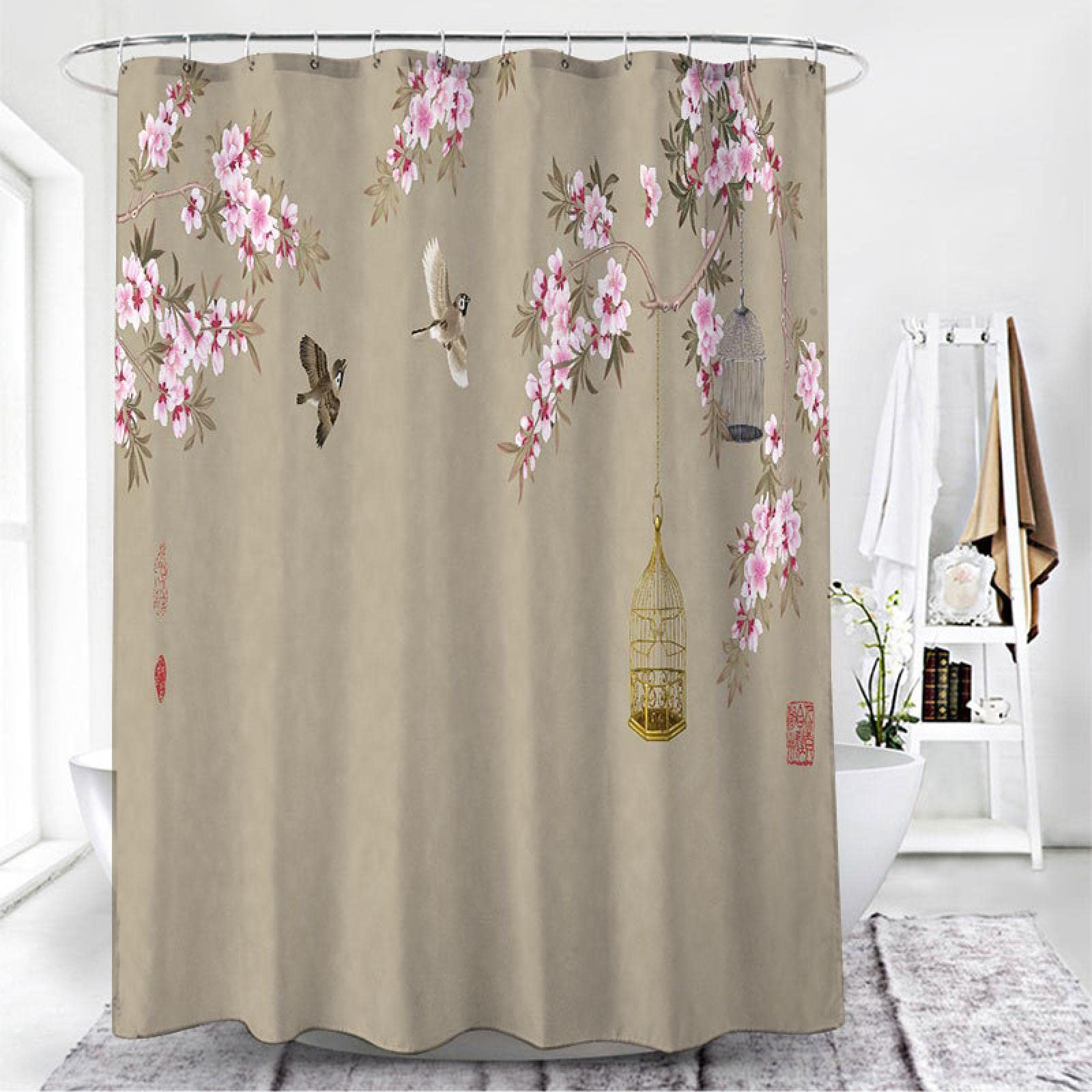 Tenda Da Doccia Con Uccelli Tropicali 183x183 Cm - Floreale, Con Ganci, Per Bagno - 2