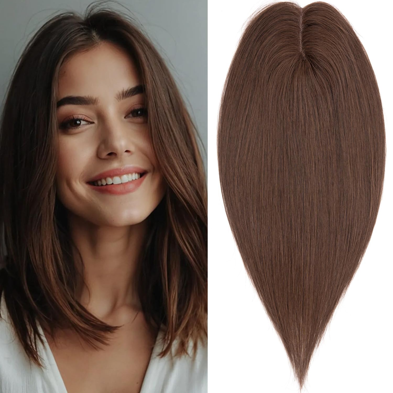 Rich Choices Hair Toppers for Women Real Human Hair 100% Human Remy Toppers for Women with Thinning Clip in NO Bangs Upgrade Extended 2"*6"Lace Base