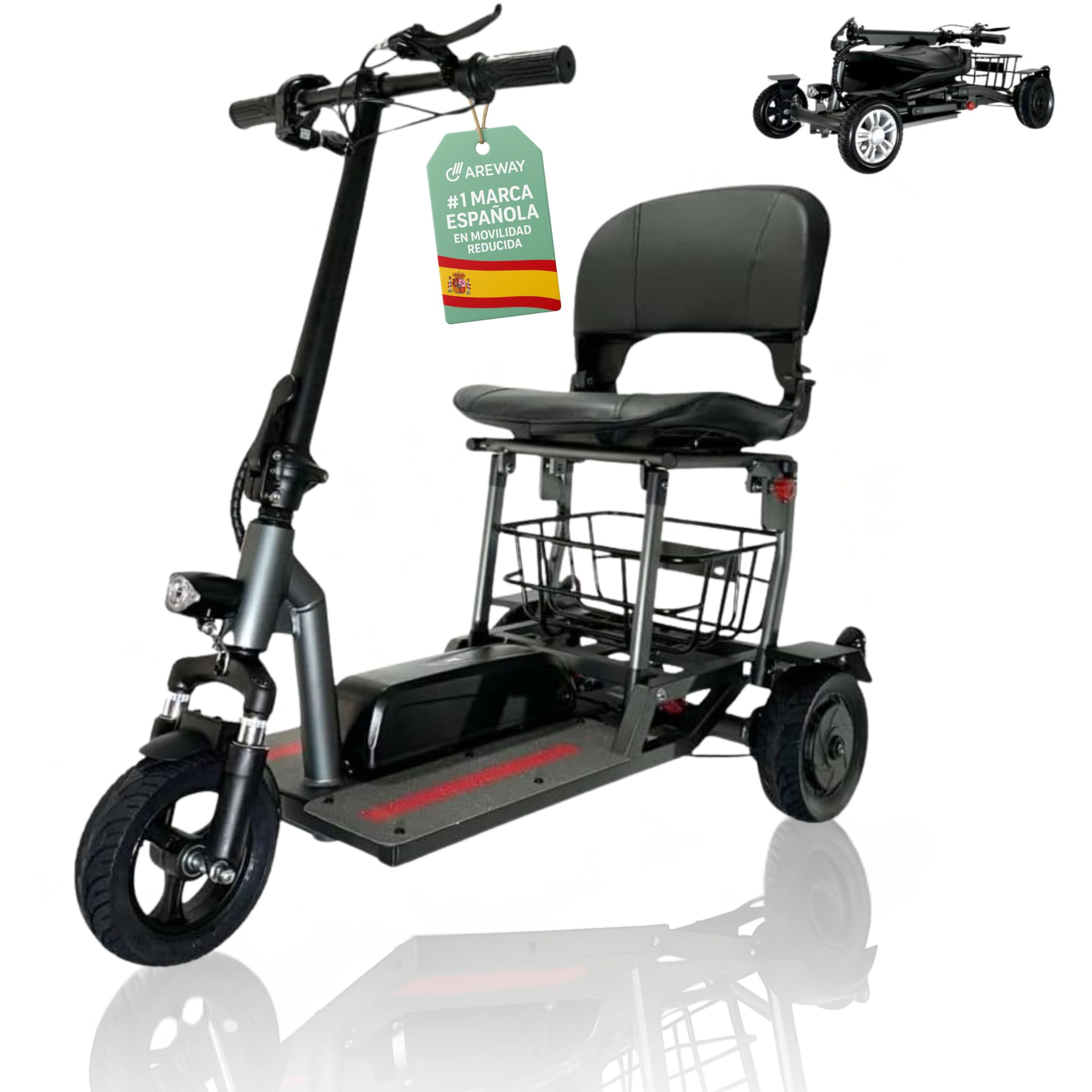 Silla de Ruedas Eléctrica - Scooter Eléctrico Adultos Plegable Auton 25Km Motor 300W - Movilidad Reducida - Minusválidos Ligero - Triciclo Eléctrico Plegable Asiento Ergonómico | CAREWAY