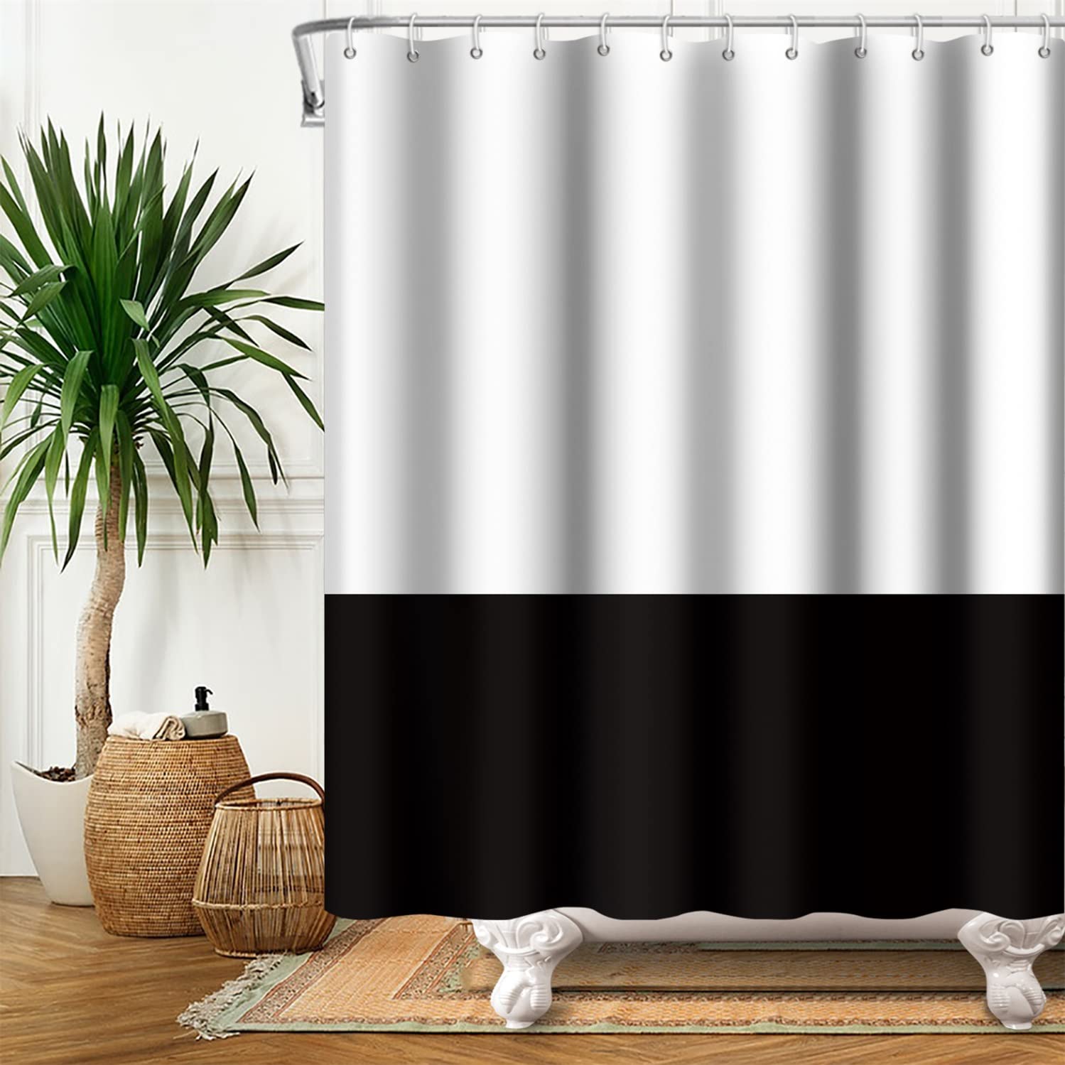 SDOTPMT 180x180cm White Black Shower Curtain Simple Theme Bath Curtain Classic Traditional Bathtub Curtain Fabric Polyester Waterproof for Kids Bathroom Kitchen Decor with Hooks