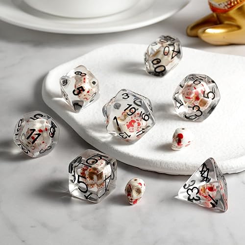 Miniatura 3 de Juego de dados de resina con manchas de sangre y calavera DNDND con bolsa de terciopelo para juegos de rol y juegos de mesa de Calabozos y Dragones