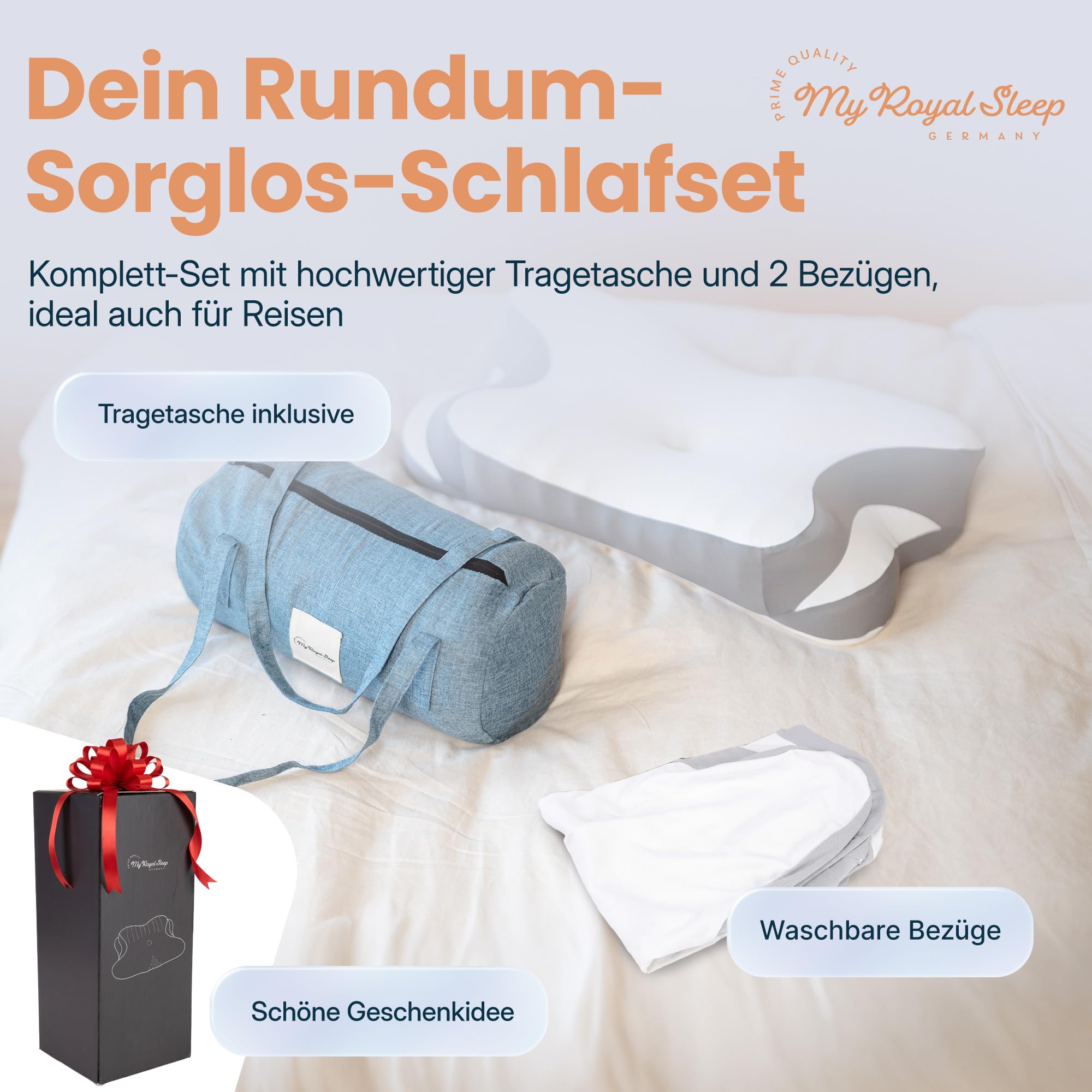 Nackenkissen – Ergonomisch [Höhenverstellbar] | Seitenschläferkissen Nackenstützkissen Rückenschläferkissen Memory Foam Kopfkissen – Natürliche Nackenhaltung | Design Classic Grey White
