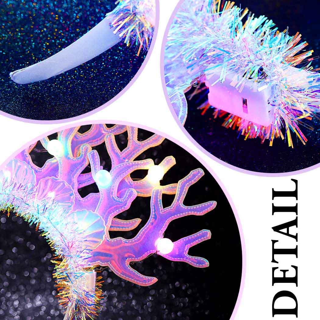 Evlry LED Mermaid Crown Headband Light Up Shell Coral Headpiece Mermaid Costume Hair Accessories for Women - Image 3