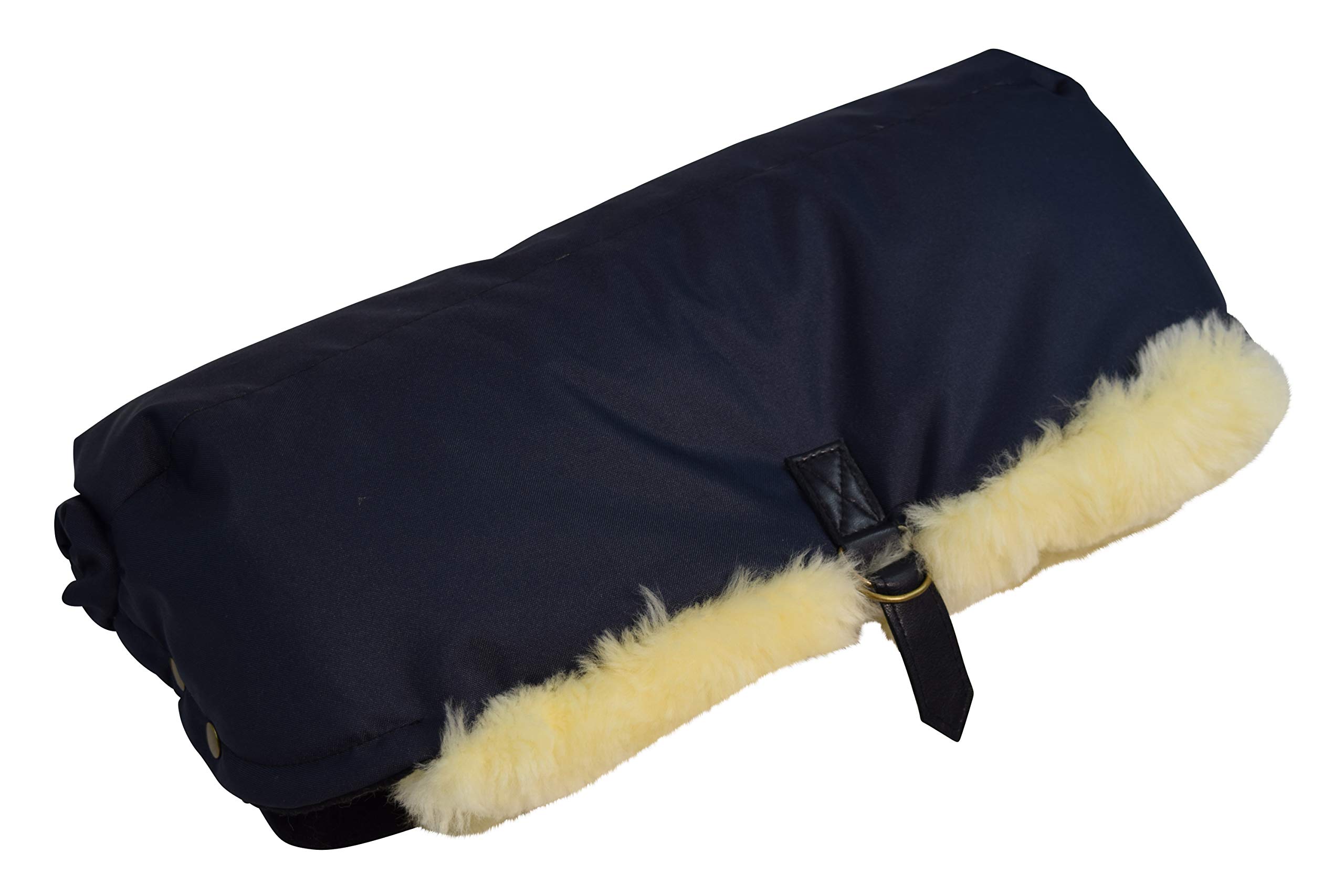 Naturasan Lammfell Handwärmer, warmer Kinderwagen Muff mit echt Lammfell Innenfutter, Muff, Kiwa, Buggy, Jogger, Radanhänger, warme Hände ohne Handschuhe, HW-02 (Navy)