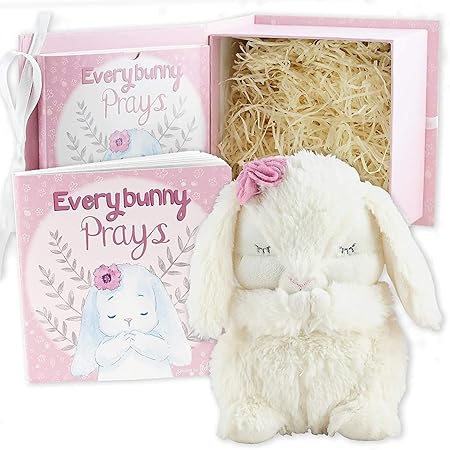 Tickle & Main Everybunny Prays Bunny Plush & Musical Prayer Toy for Christening Gifts for Girls - Pink, 7 In - Baby Dedication & Baptism Gifts for Girls with Illustrated Board Book