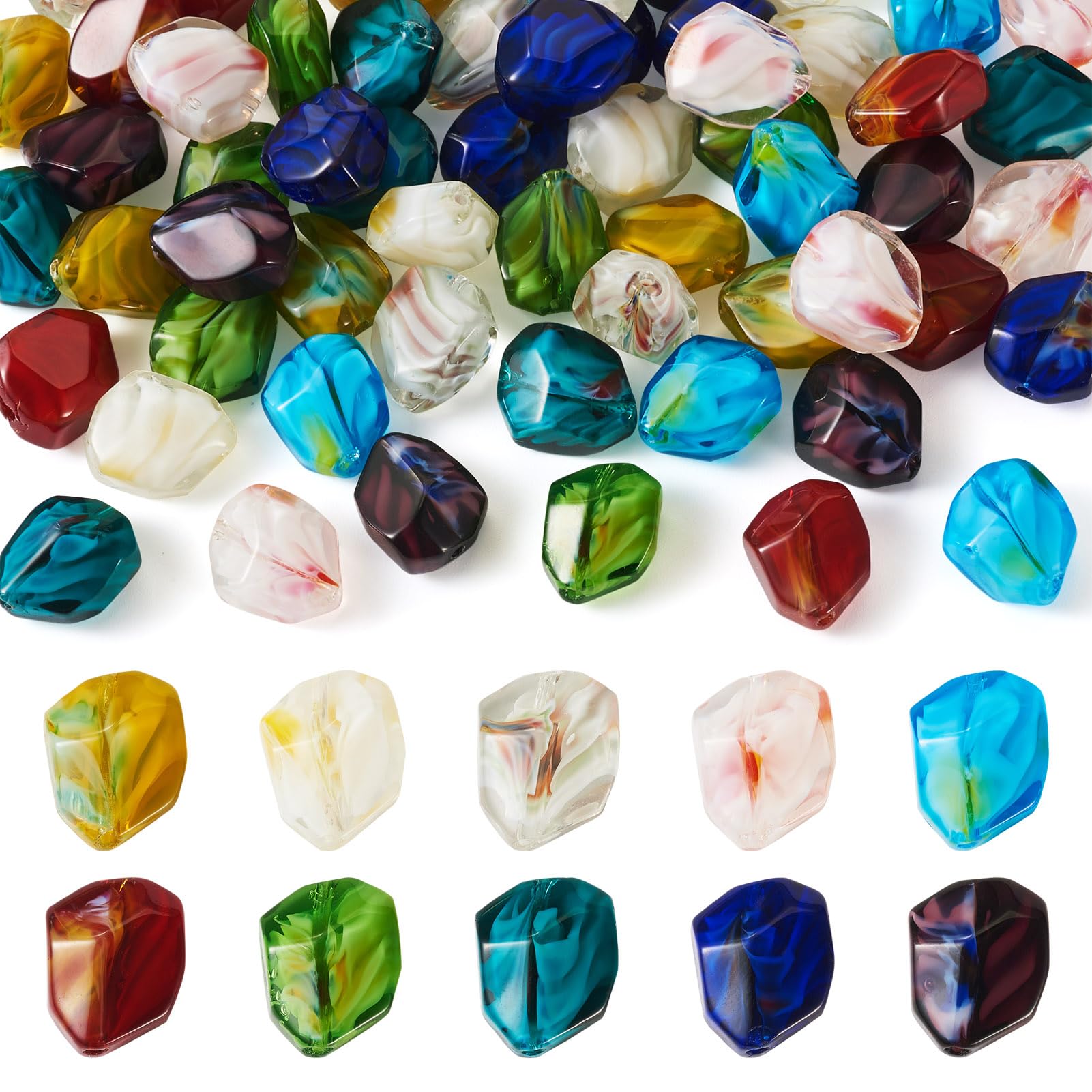 Sparkeads 60 Pcs Irregular Glass Beads Lampwork Nugget Bead Crystal Stone 12 mm Beads with Gold Sand for Jewelry Bracelet Women DIY Earring Necklace Craft Accessory