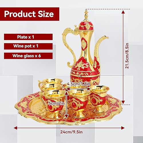 Miniatura 10 de Juego de té turco, juego de tetera turca dorada con 6 tazas de café y bandeja de té, aleación de zinc, juego de vasos de chupito de flagón turco,