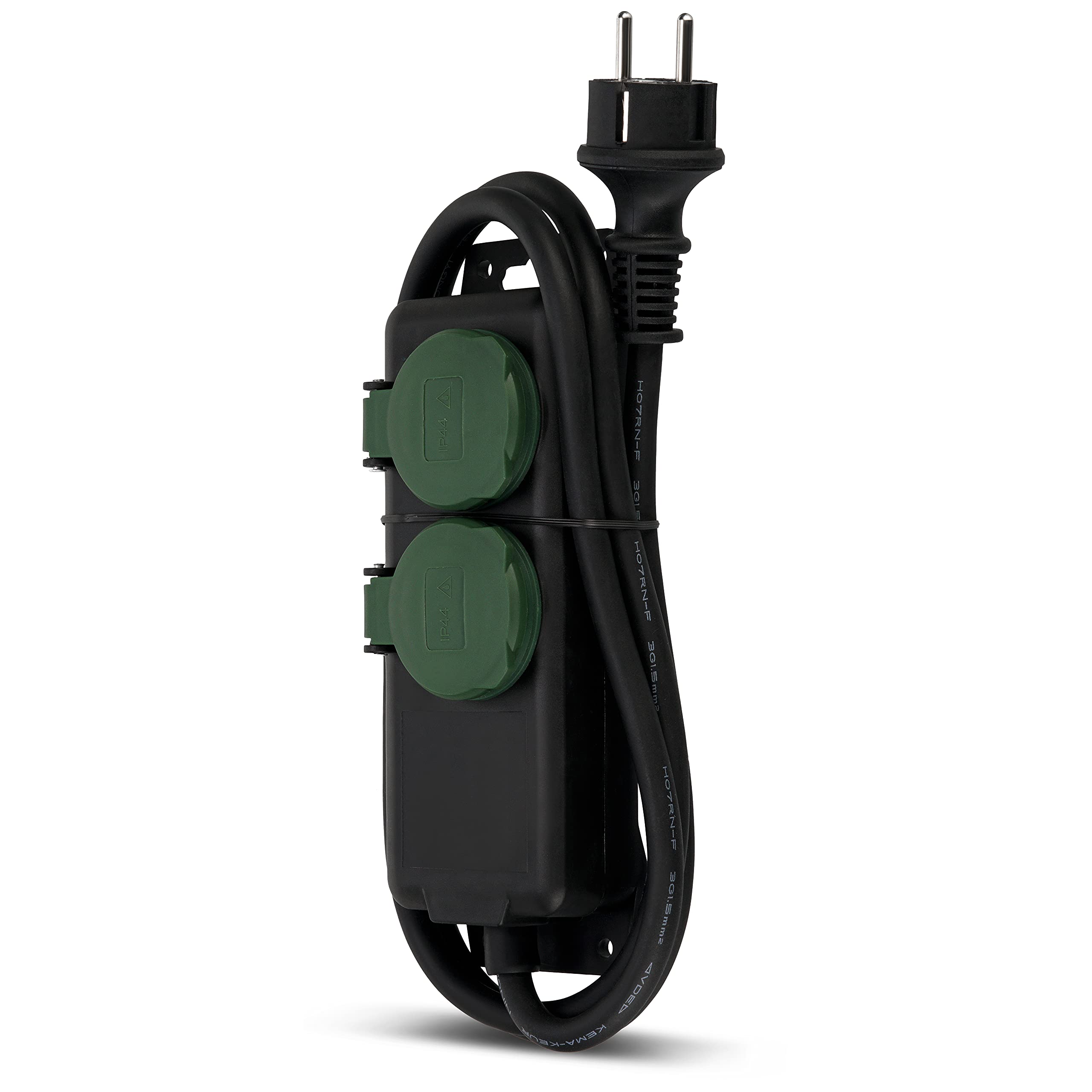 X-Sense XS01-M ProConnected Rauchmelder mit SBS50 Basisstation & REV Steckdosenleiste, wasserdicht IP44, für Outdoor Lichterkette, Gartensteckdose 2fach, 1,4m max. 3500W, schwarz