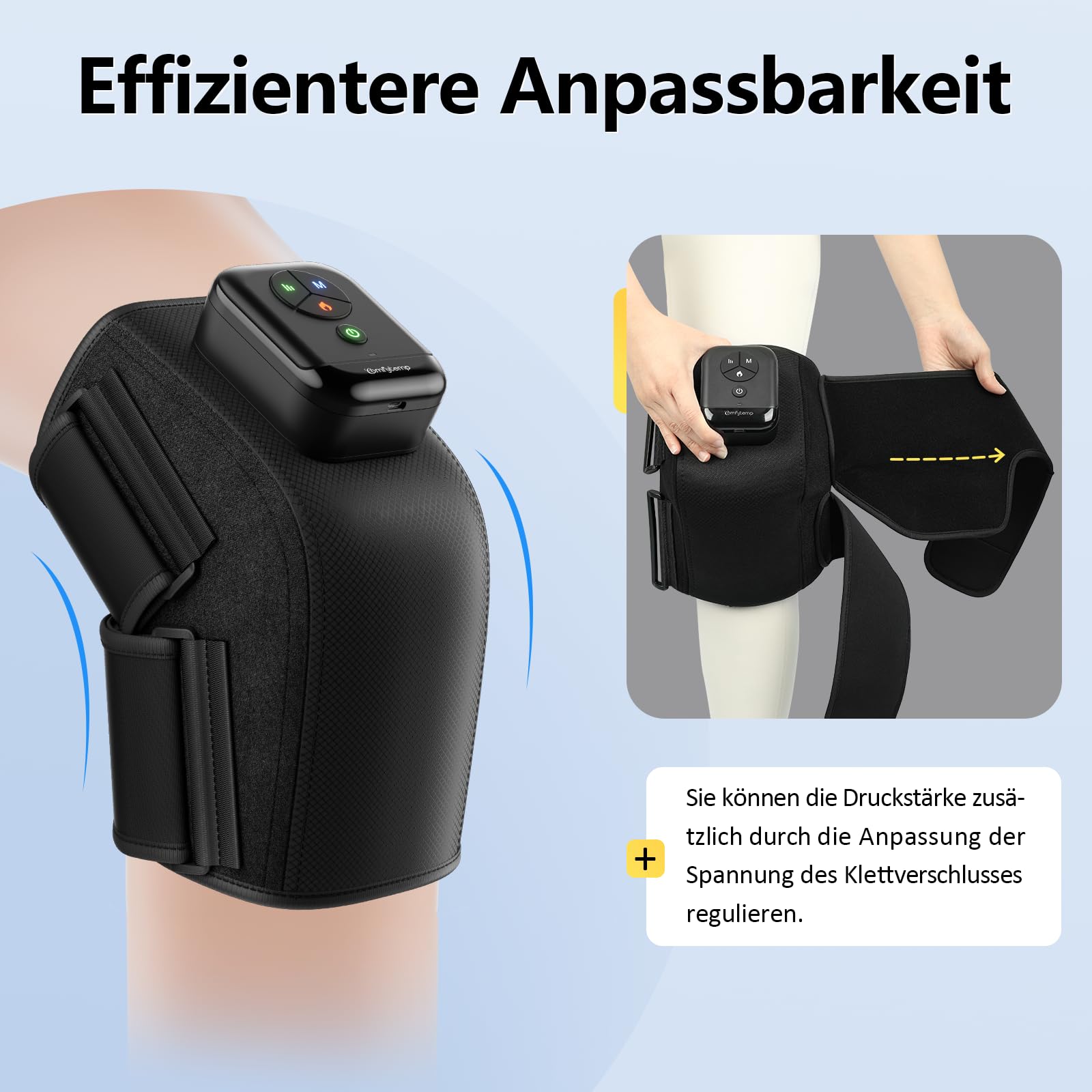 Comfytemp Kabelloses Kniemassagegerät Luftkompression 3D-Massage mit 2500 mAh Akku, Heizungfunktion für Knie mit DIY Kontrolle per App und Knopfdruck Vatertag